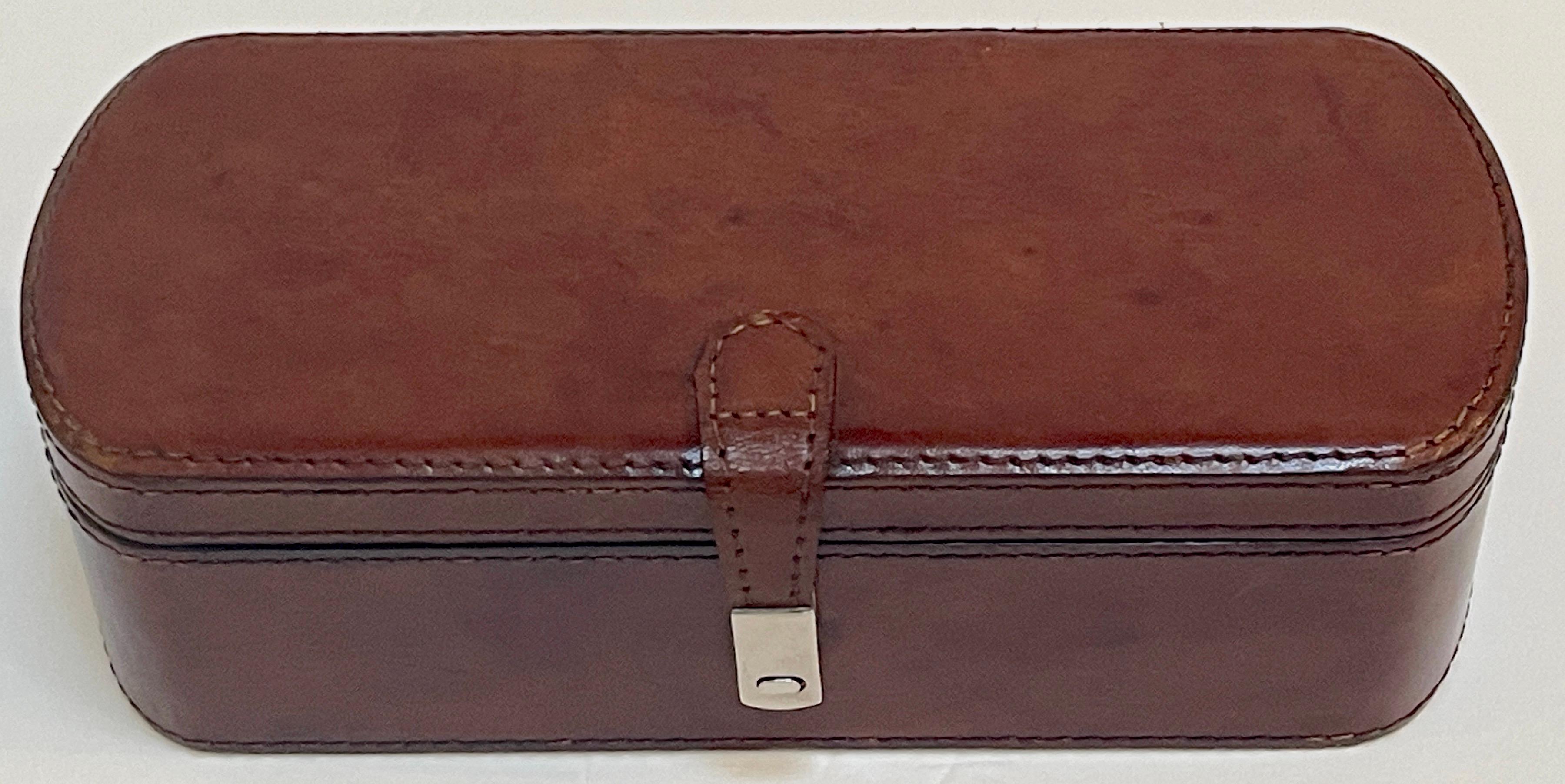 English Stitched Saddle Leather Dreiteilige Uhrenbox  im Angebot 2