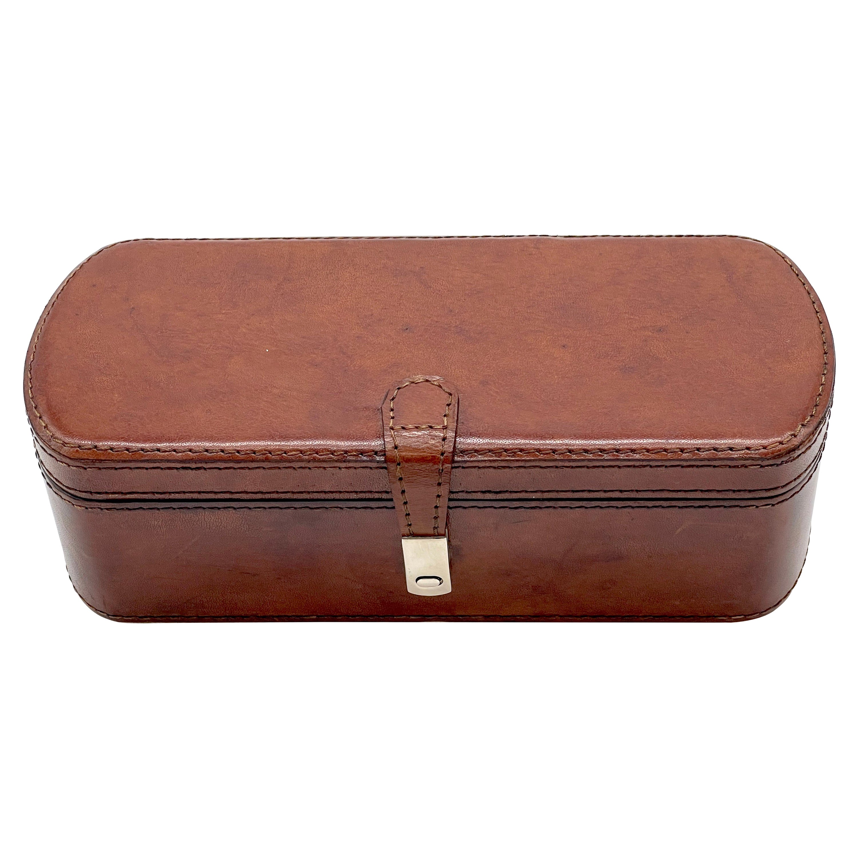 English Stitched Saddle Leather Three-Section Watch Box