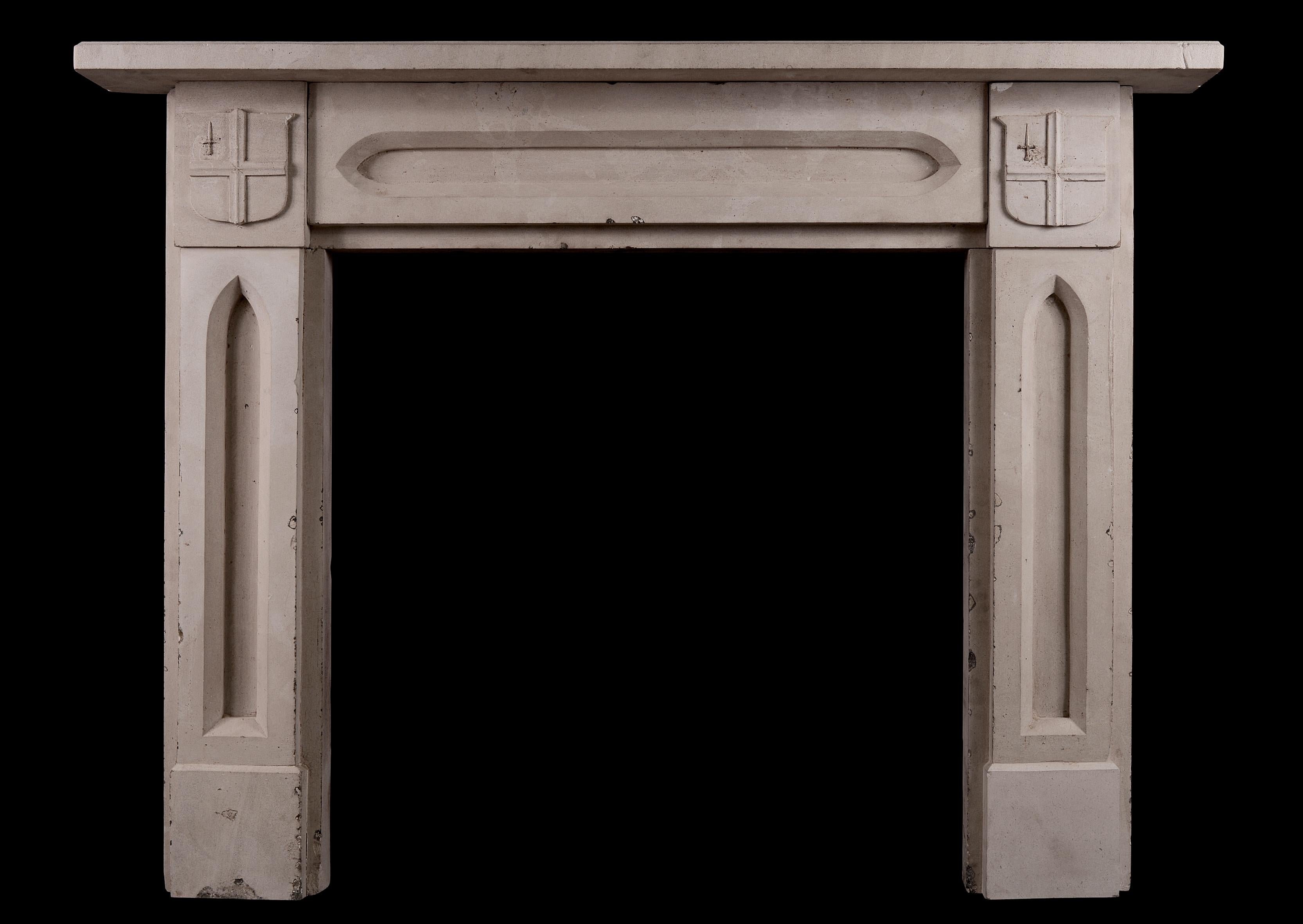 English Stone Fireplace in the Gothic Style In Good Condition For Sale In London, GB