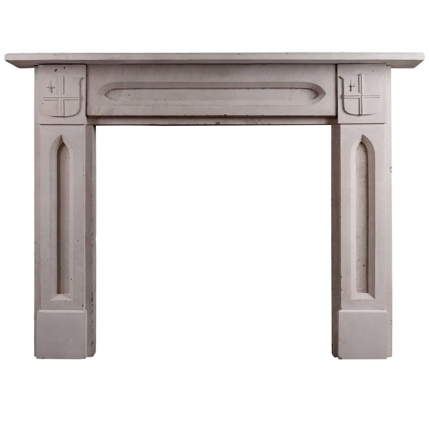 English Stone Fireplace in the Gothic Style For Sale