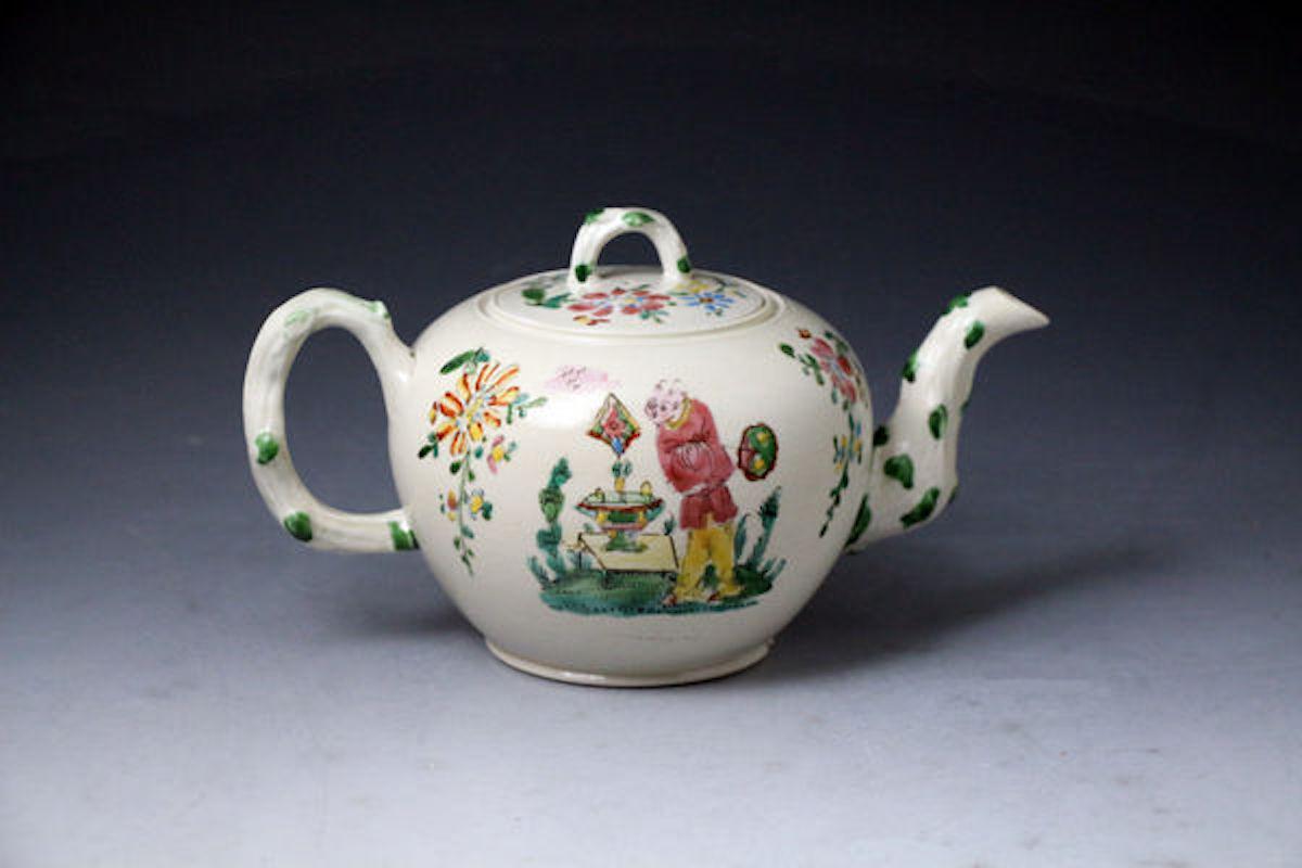 Ceramic English Stoneware Decorated Teapot Staffordshire Mid-18th Century  For Sale