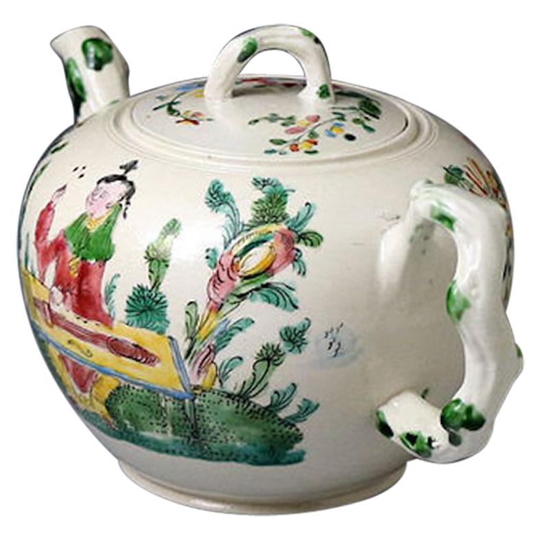 English Stoneware Decorated Teapot Staffordshire Mid-18th Century  For Sale