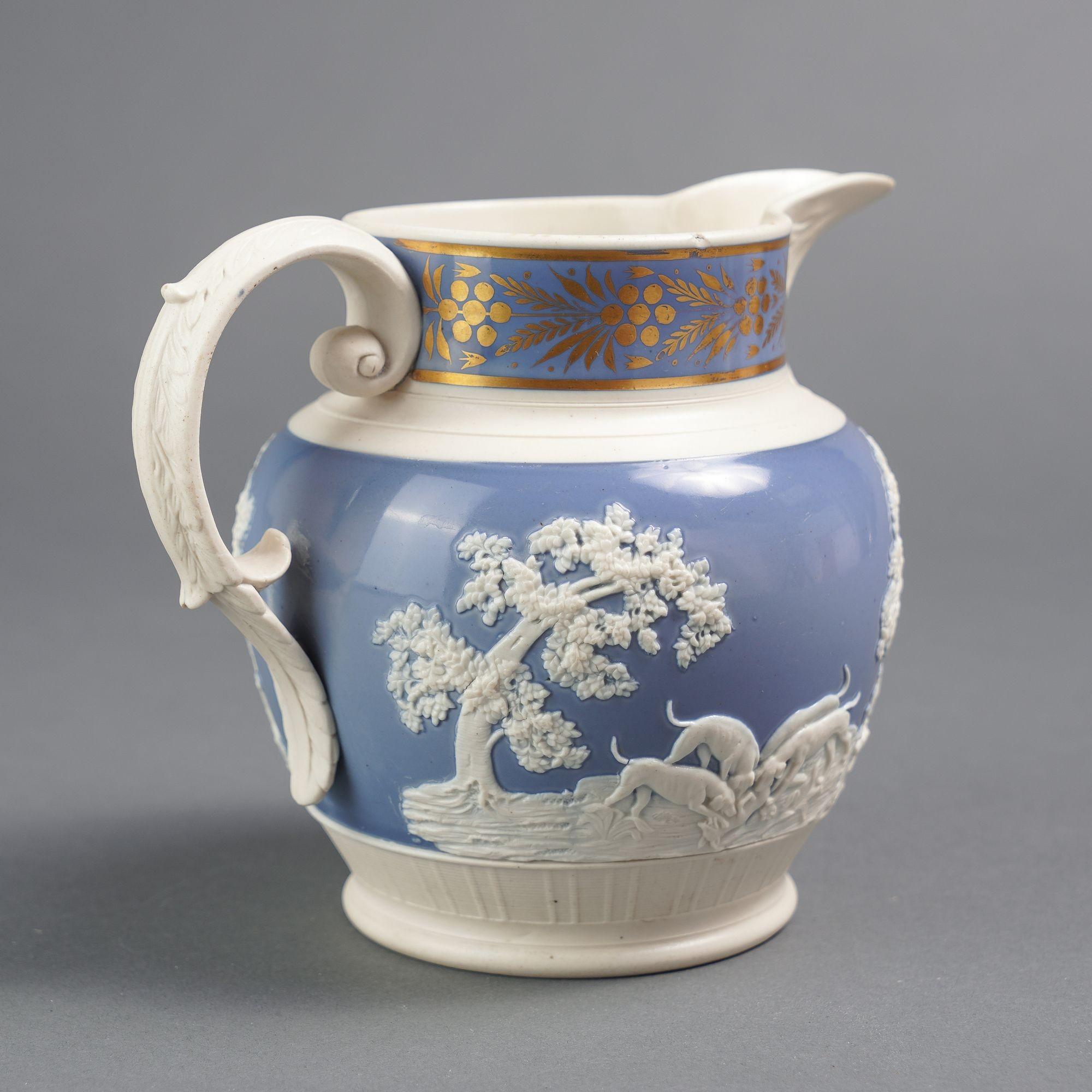 English stoneware hunt jug by Chetham & Woolley, c. 1793-1821 In Good Condition For Sale In Kenilworth, IL