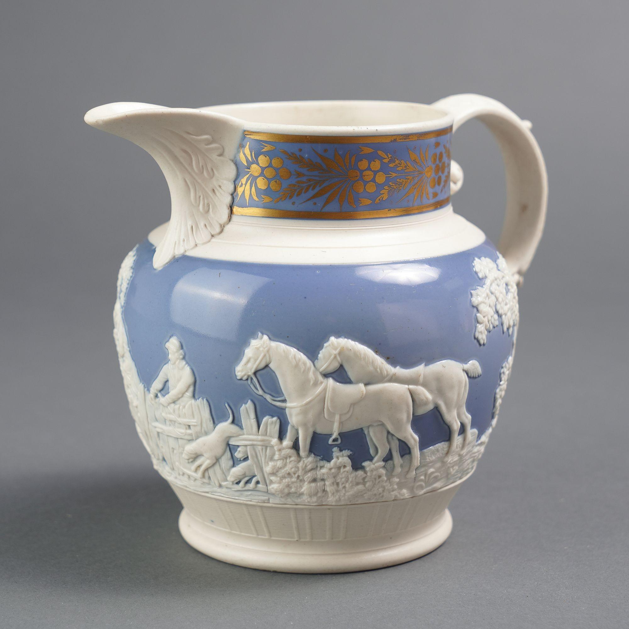 English stoneware hunt jug by Chetham & Woolley, c. 1793-1821 For Sale 2