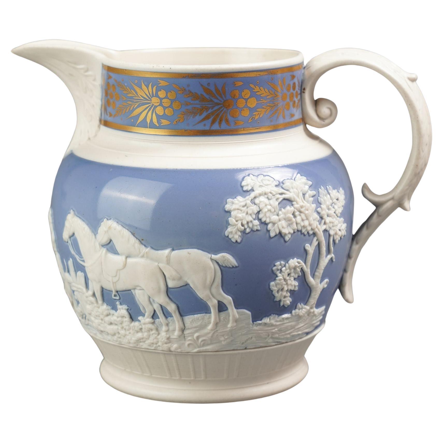 English stoneware hunt jug by Chetham & Woolley, c. 1793-1821 For Sale