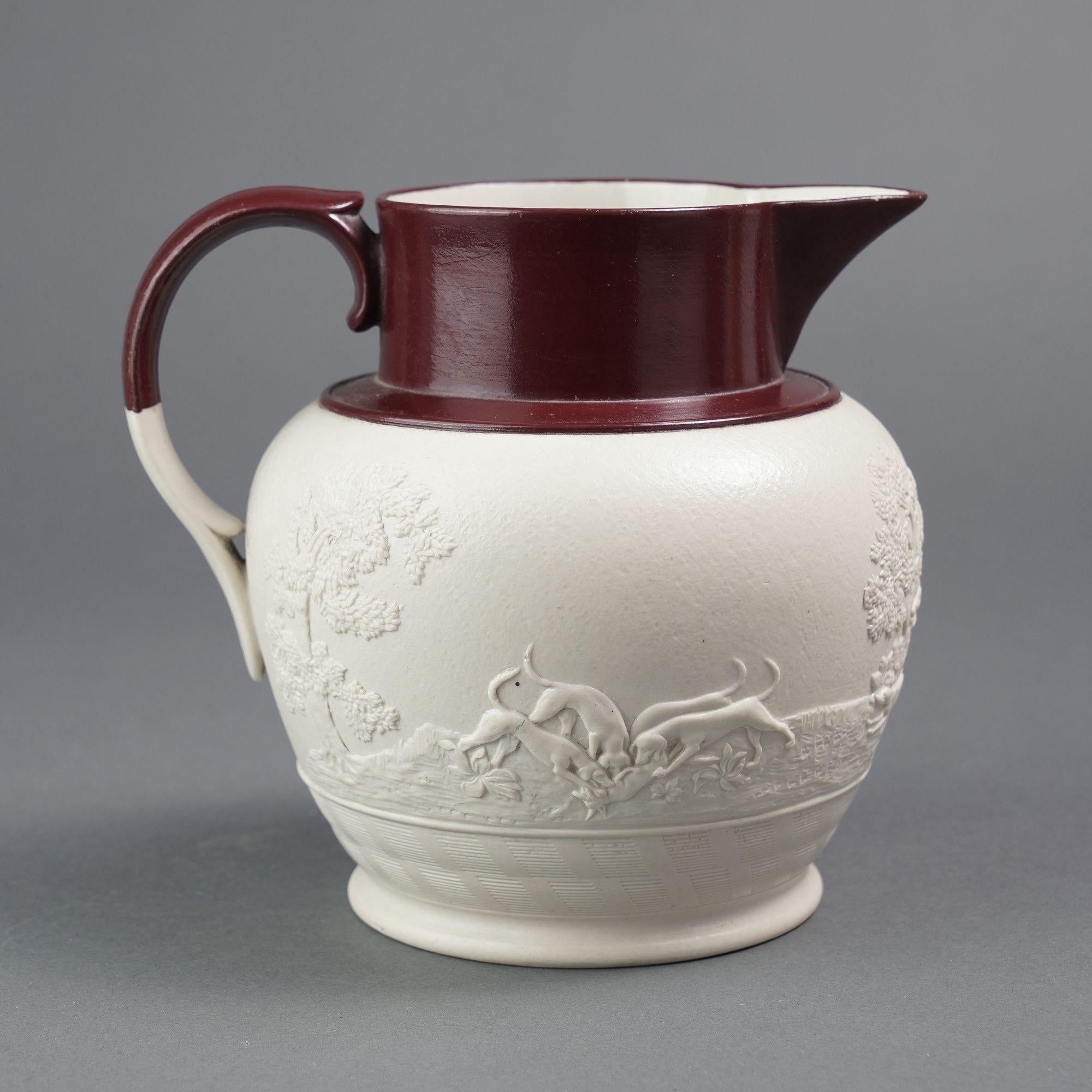 19th Century English stoneware hunt jug by Spode, c. 1810 For Sale