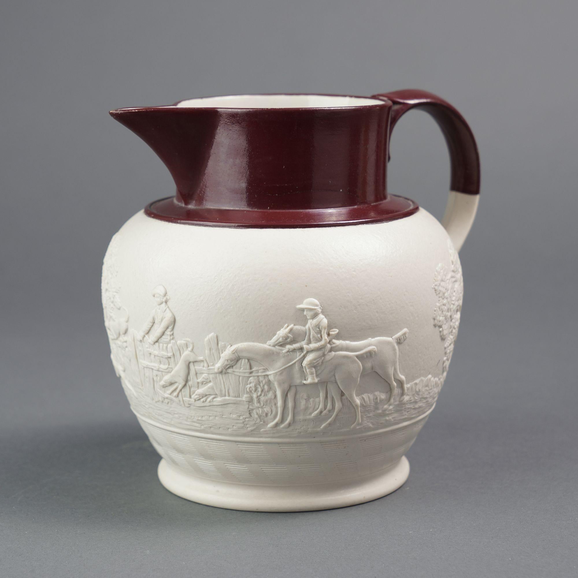 English stoneware hunt jug by Spode, c. 1810 For Sale 1