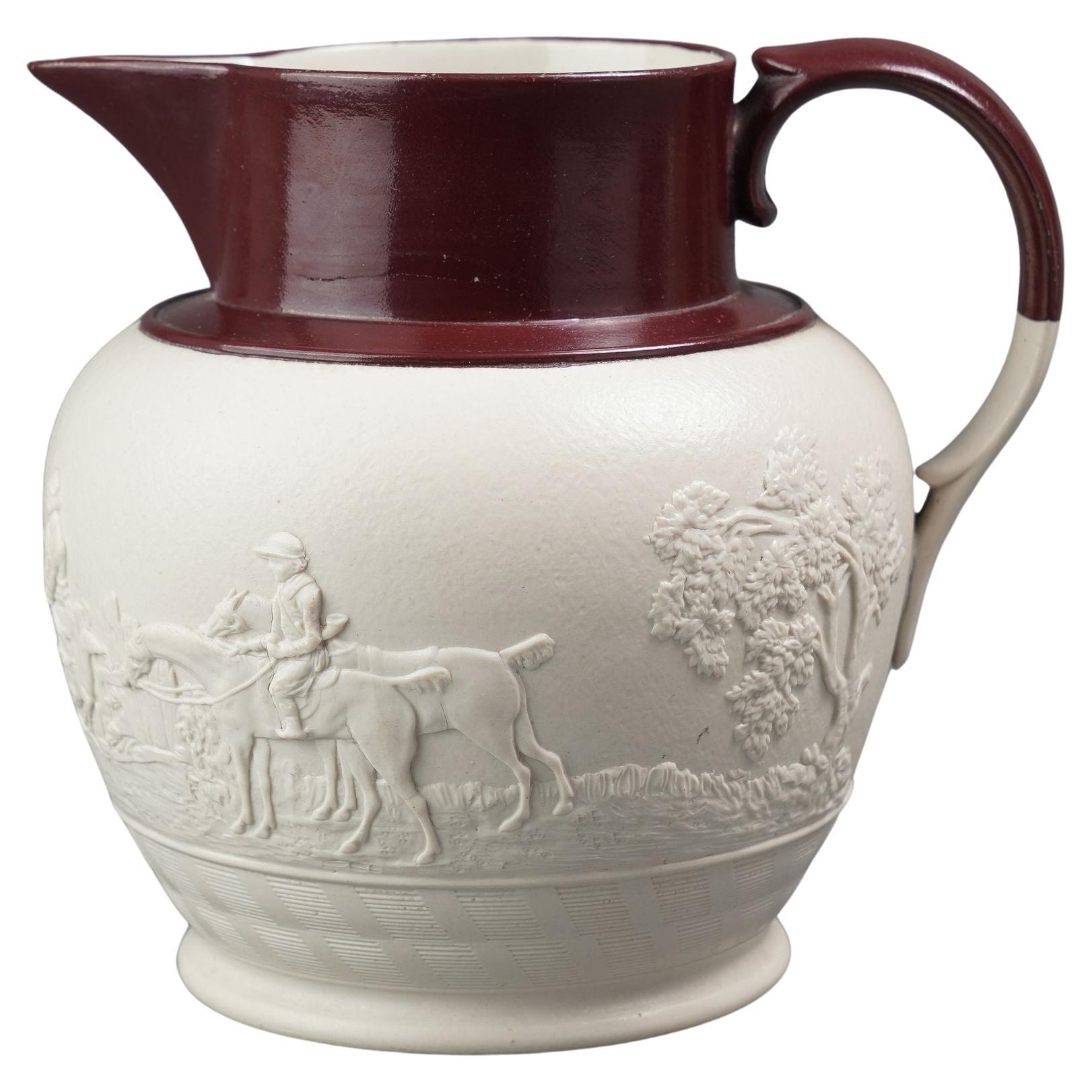 English stoneware hunt jug by Spode, c. 1810 For Sale