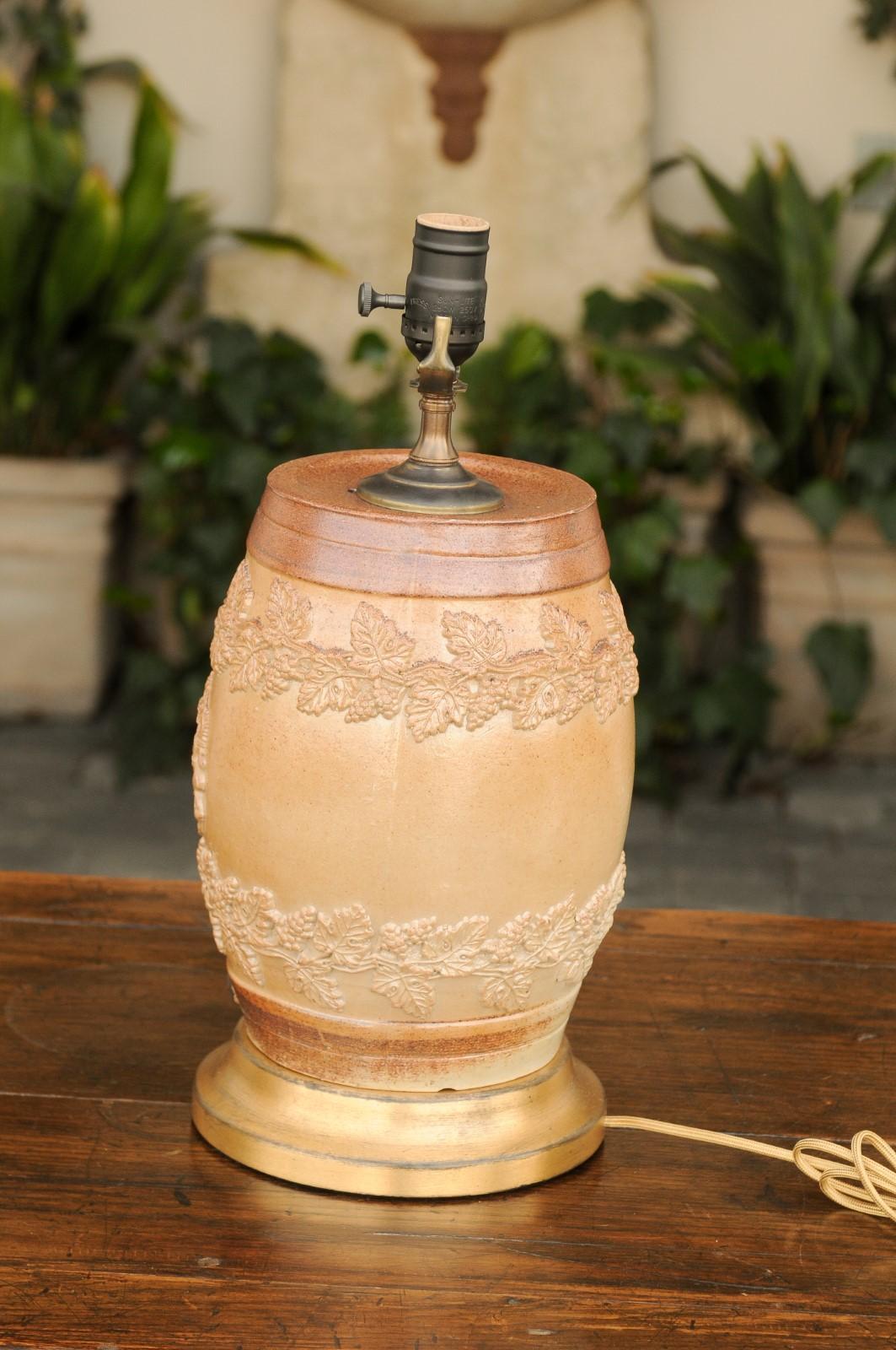 English Stoneware Spirit Barrel Mounted as a Wired Lamp on Giltwood Base, 1870s 6