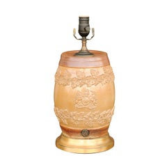 English Stoneware Spirit Barrel Mounted as a Wired Lamp on Giltwood Base, 1870s