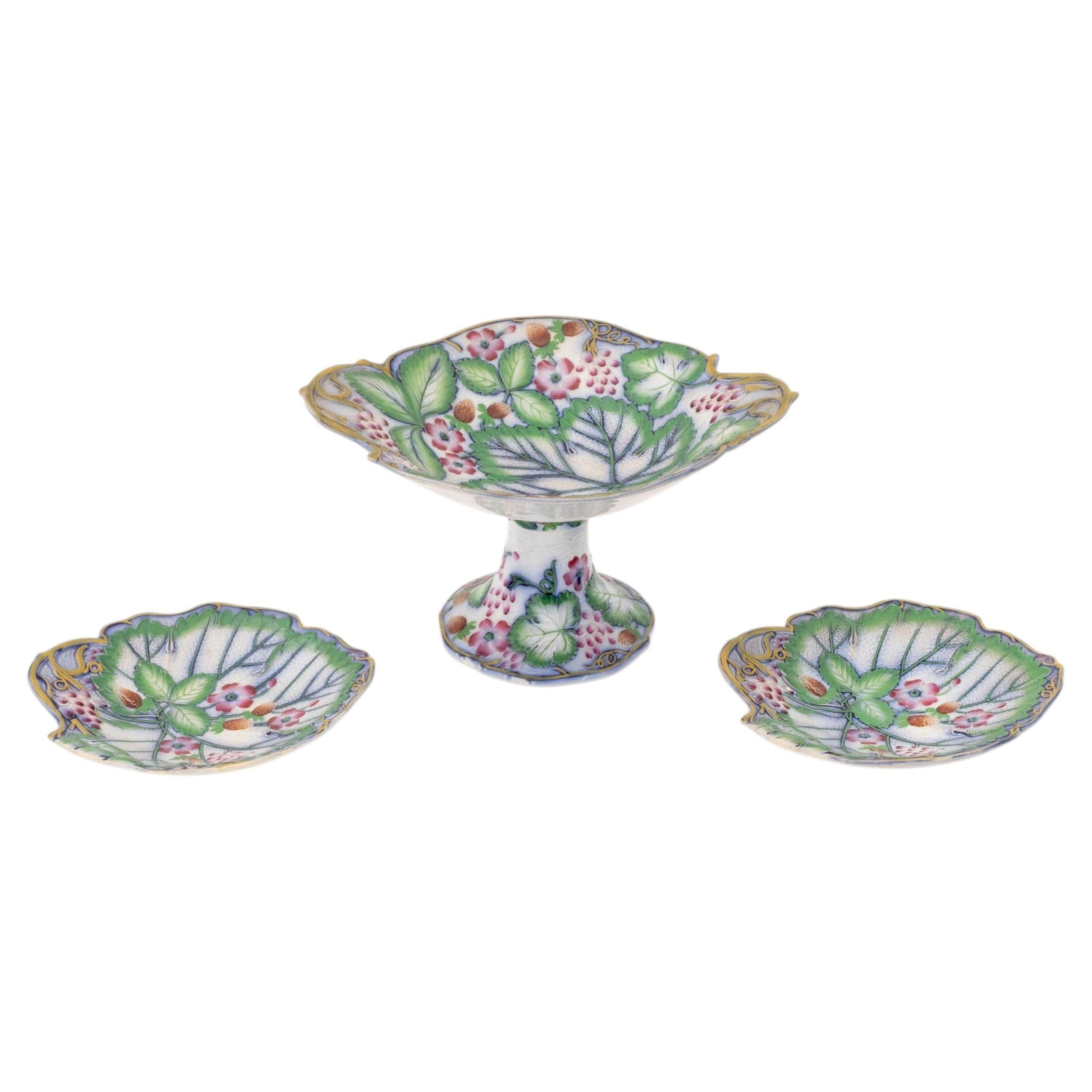 English Strawberry and Grape Motif Tableware, 3 Pieces For Sale