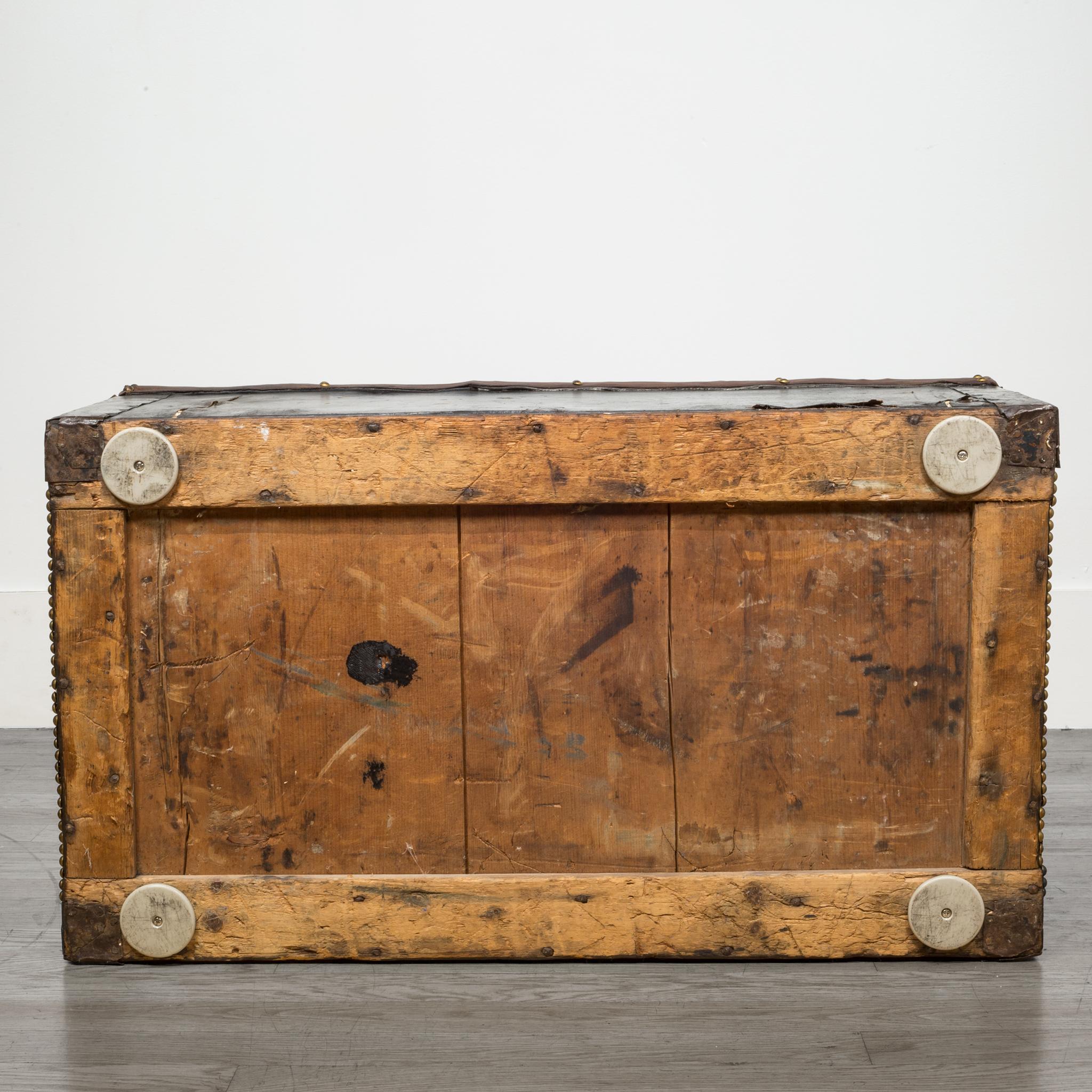 English Studded Leather and Oak Document Chest, circa 1910-1936 1