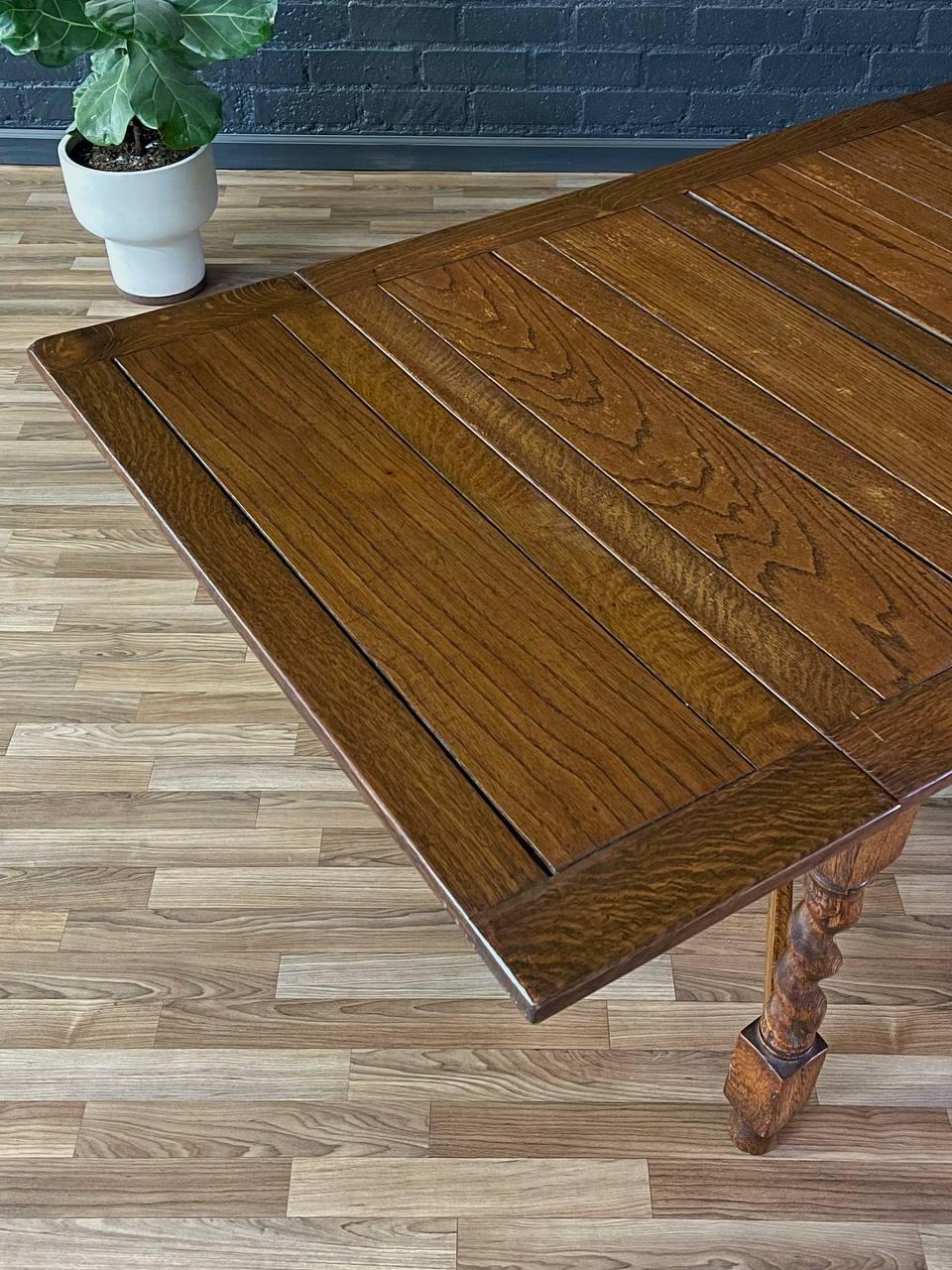 English Style Antique Farmhouse Oak Expanding Draw-Leaf Dining Table 2