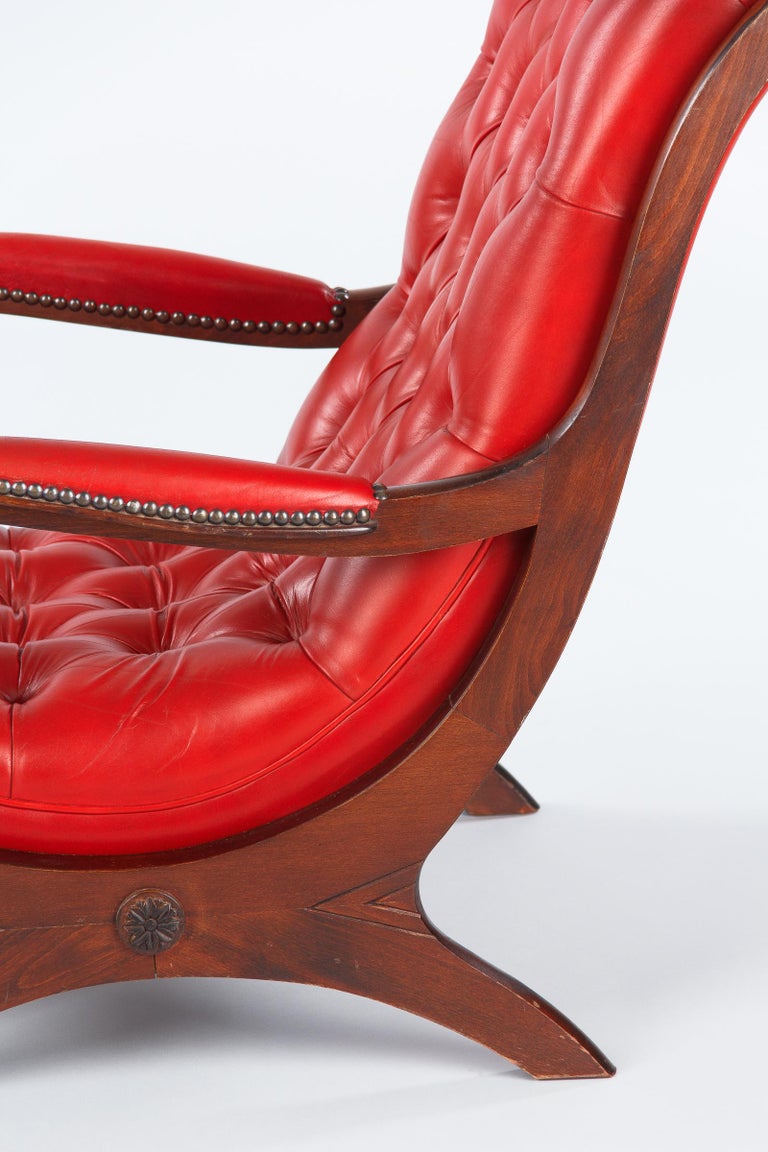 Chesterfield Armchair and Ottoman Set in Tufted Red Leather, 1950s at