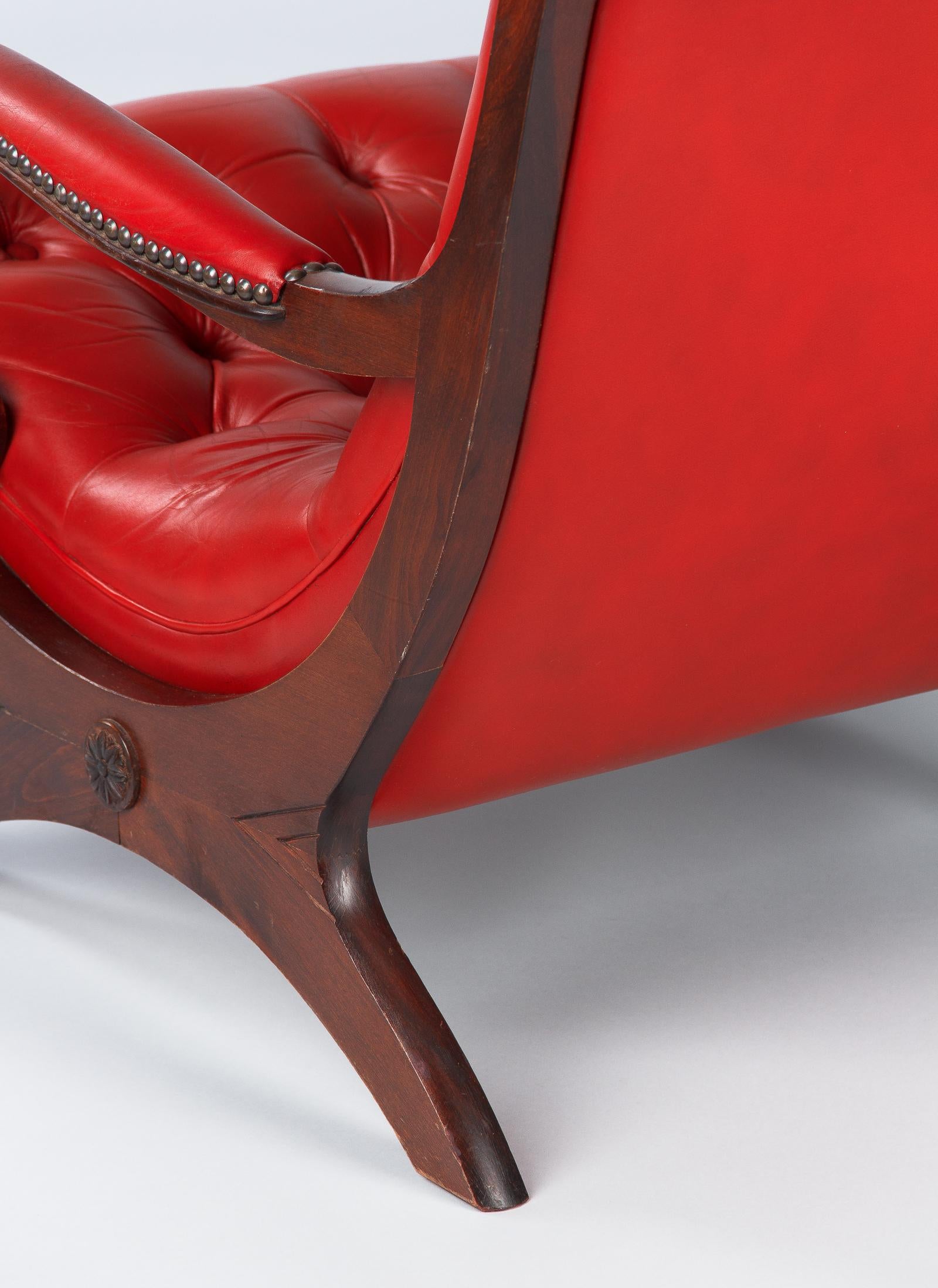 Chesterfield Armchair and Ottoman Set in Tufted Red Leather, 1950s 6