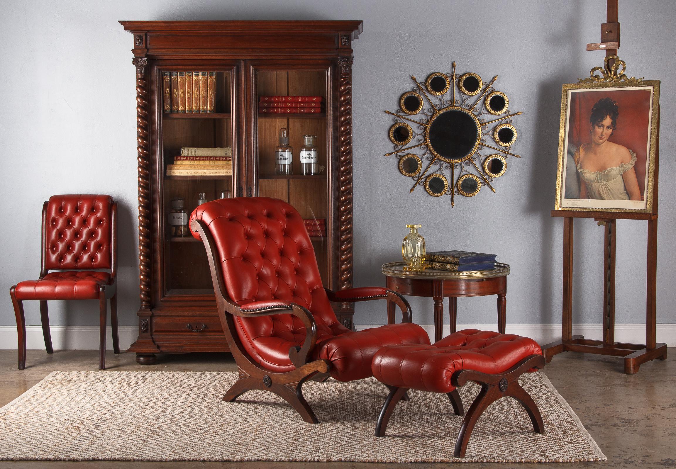 Chesterfield Armchair and Ottoman Set in Tufted Red Leather, 1950s 8
