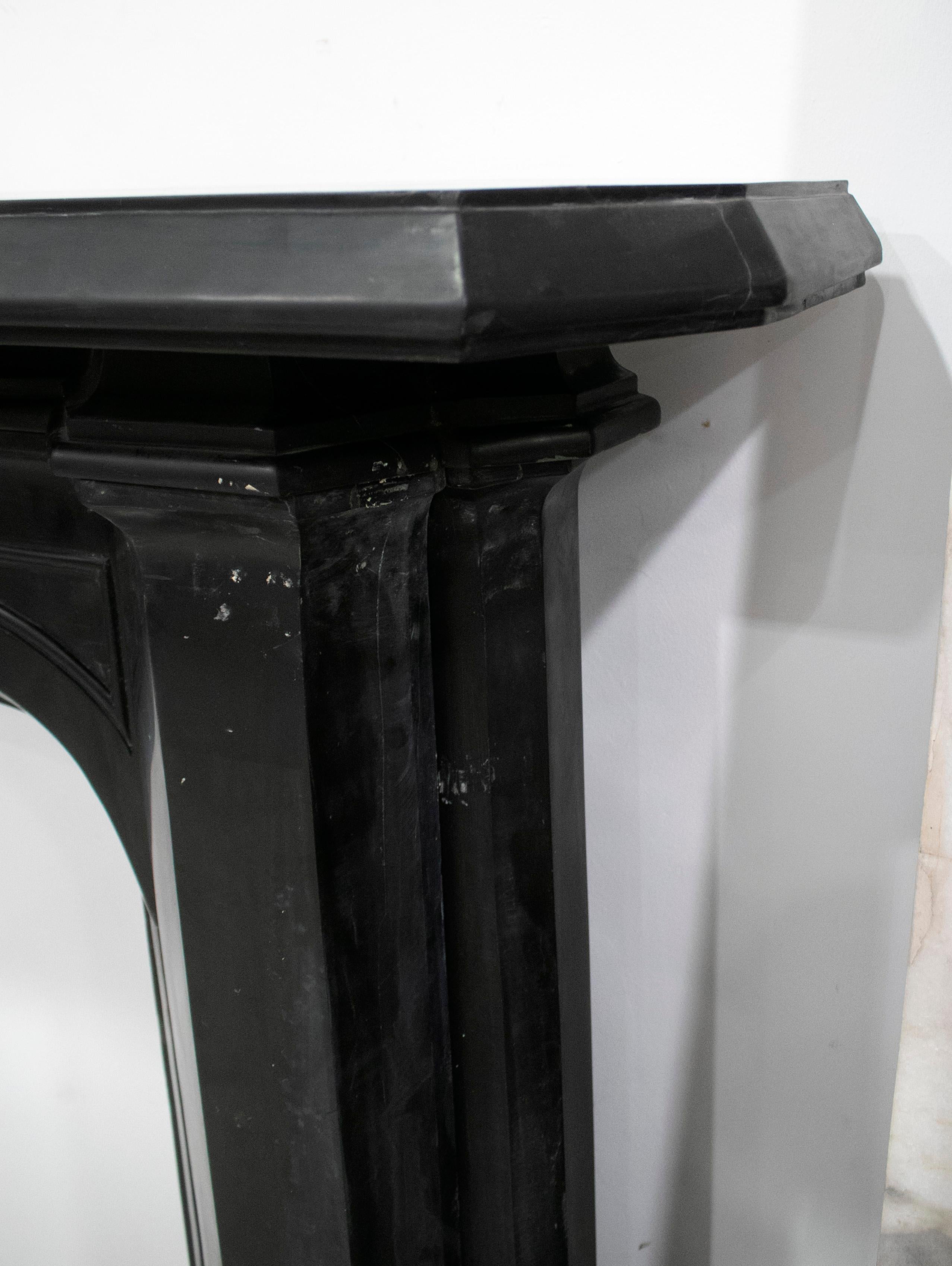 Hand-Carved English Style Black Belgium Marble Hand Carved Fireplace Mantel