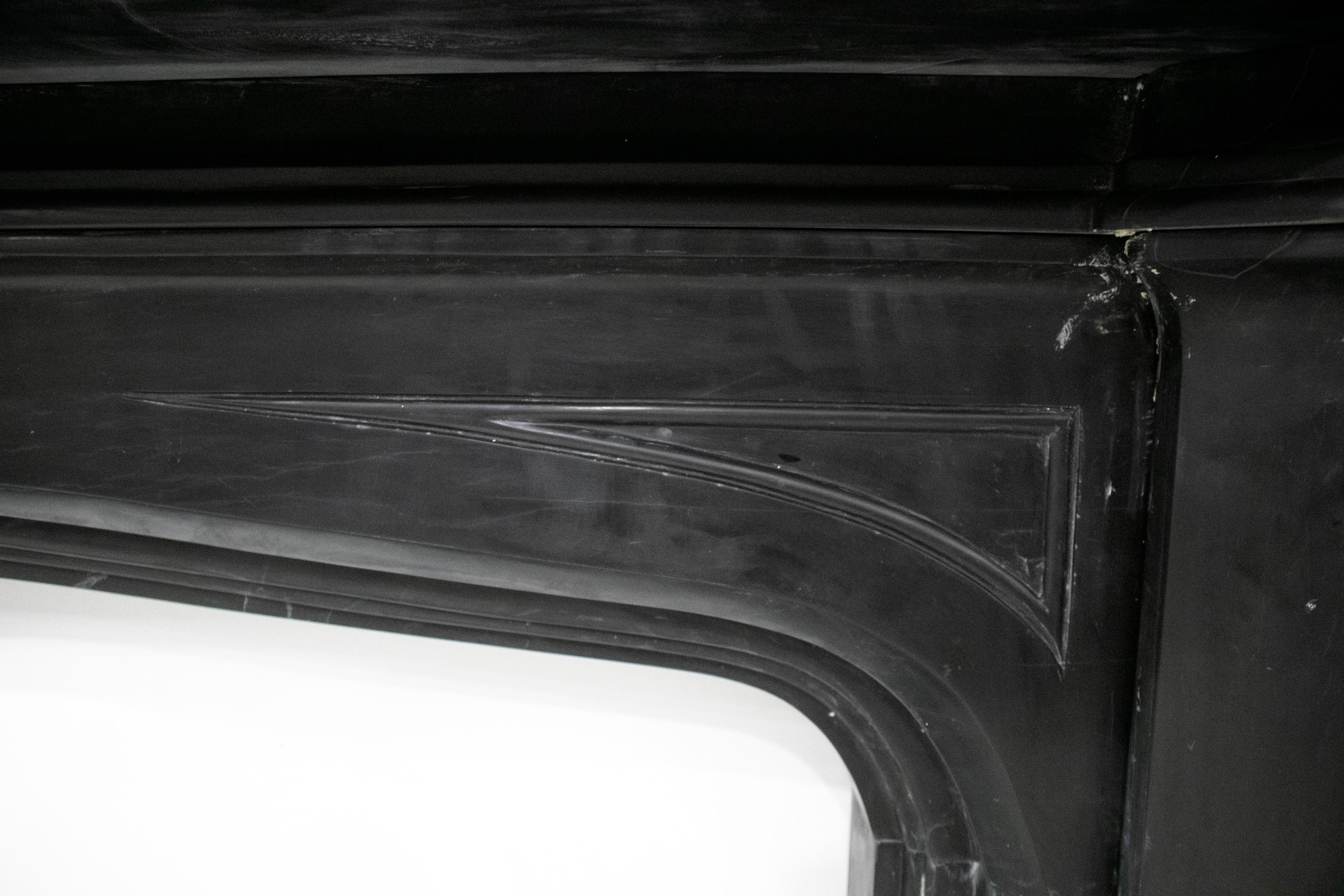 English Style Black Belgium Marble Hand Carved Fireplace Mantel In Good Condition In Marbella, ES