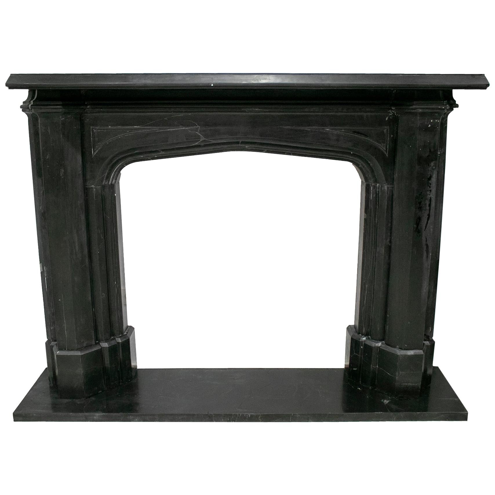 English Style Black Belgium Marble Hand Carved Fireplace Mantel