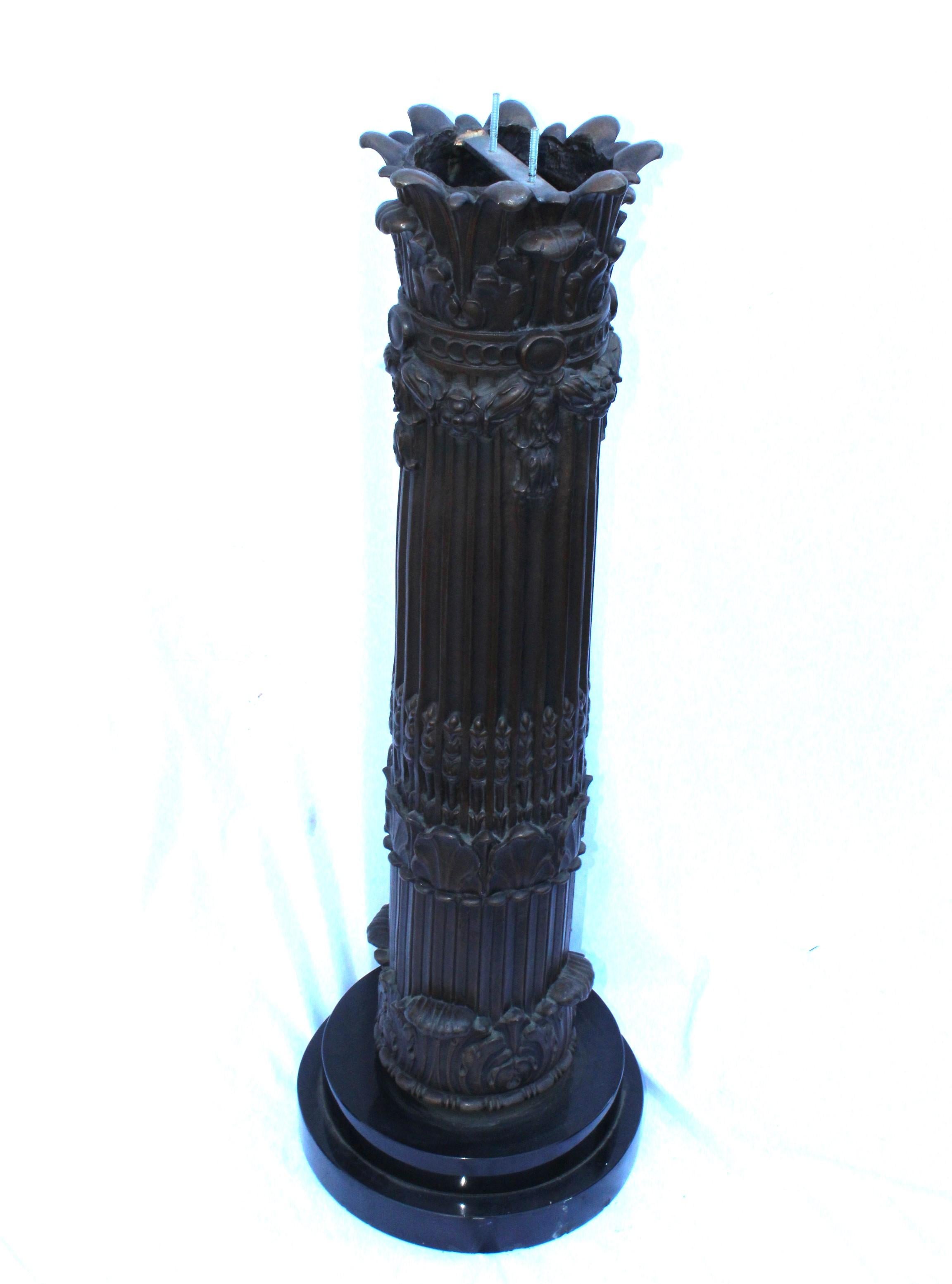 North American English Style  Bronze & Black Marble Pedestal For Sale