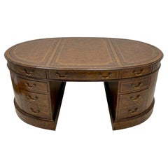 English Style Burl Mahogany & Tooled Leather Partner’s Desk Sligh Furniture