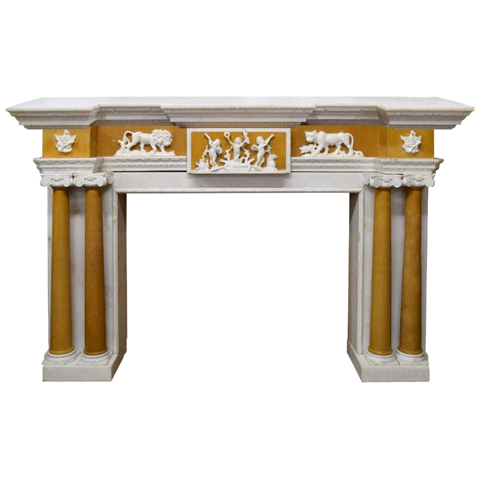 English Style Carved Marble Fireplace Mantel