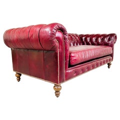 English Style Chesterfield Cordovan Oxblood Tufted Leather Sofa