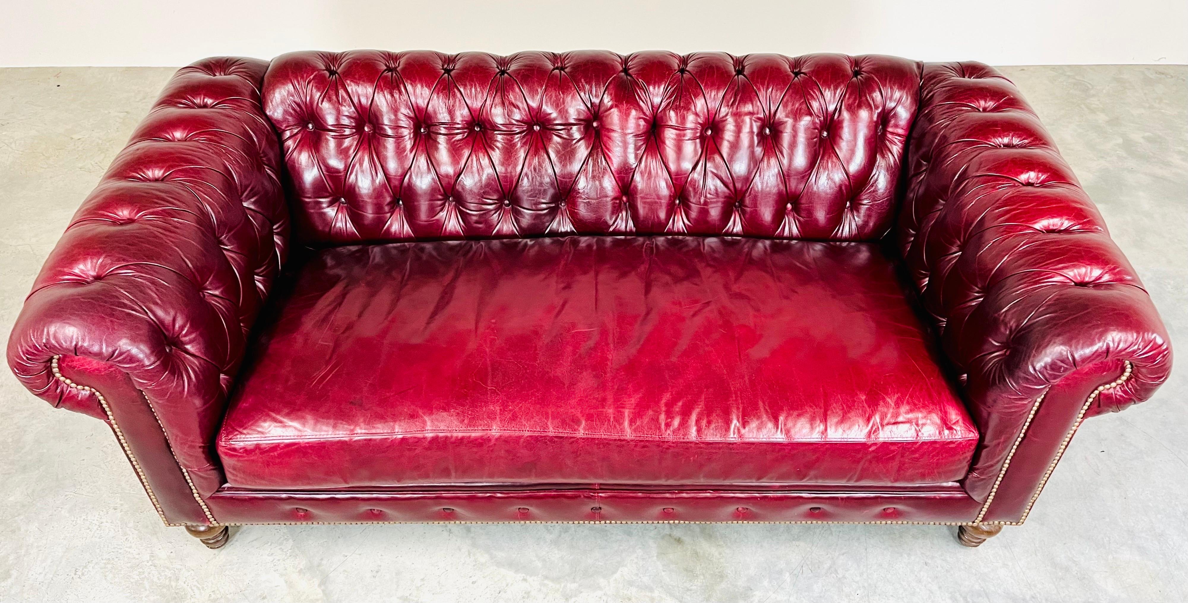 cherry red leather sofa