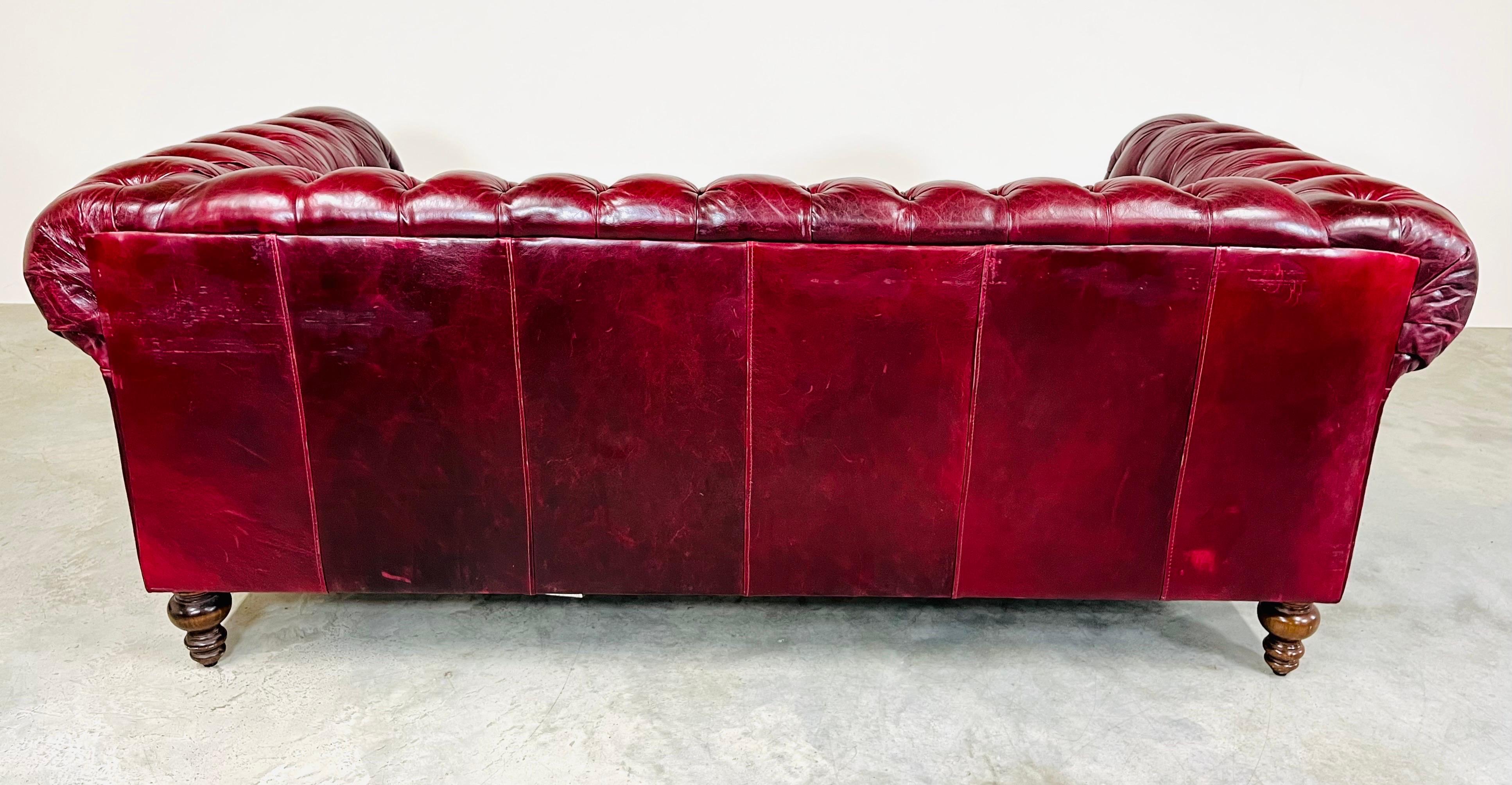 Contemporary English Style Chesterfield Cordovan Oxblood Tufted Leather Sofa