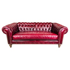 English Style Chesterfield Cordovan Oxblood Tufted Leather Sofa