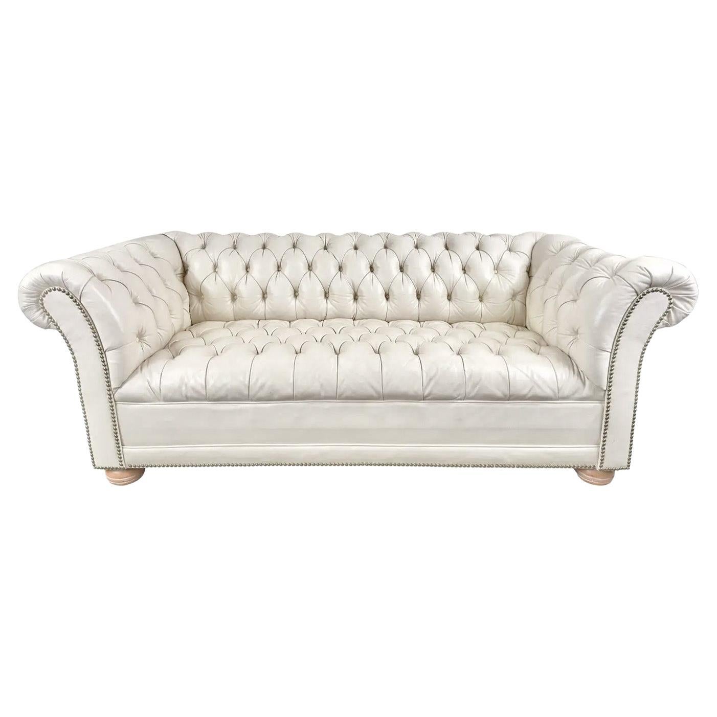English Style Chesterfield Off-White Tufted Leather Sofa