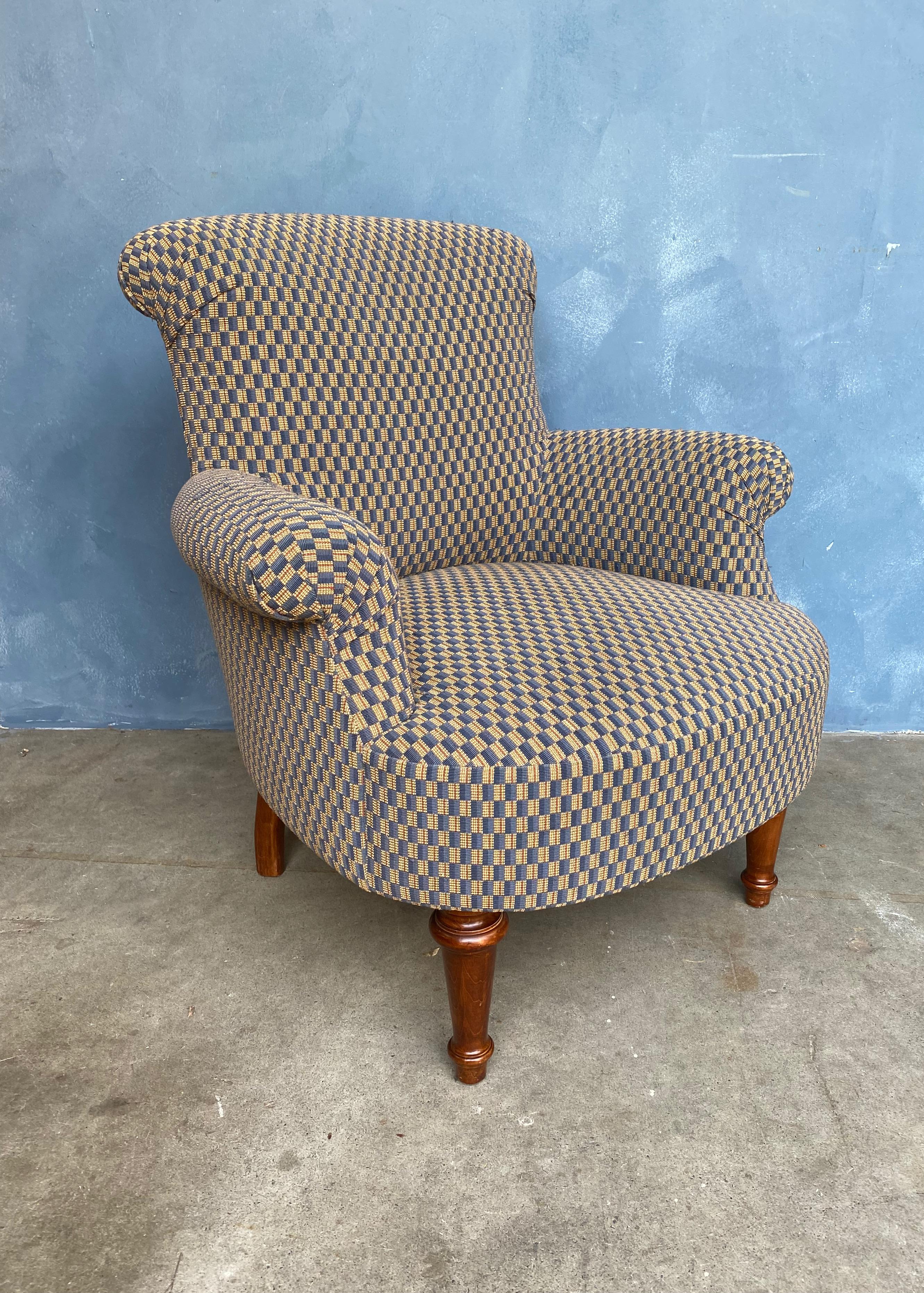 British Colonial English Style Club Chair Geometric Fabric