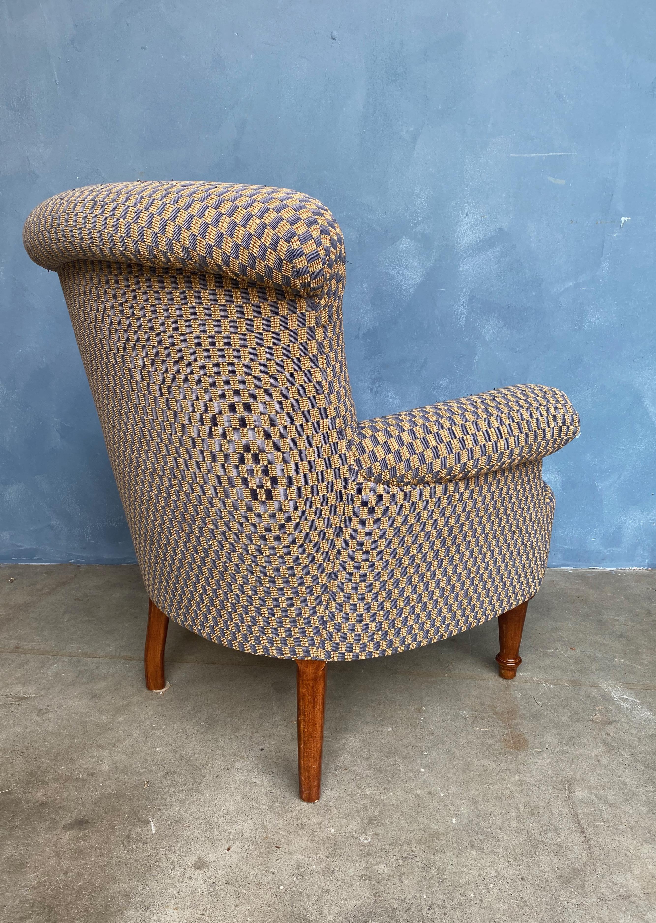 20th Century English Style Club Chair Geometric Fabric