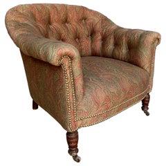 Antique English Style Club Chair in Paisley Fabric