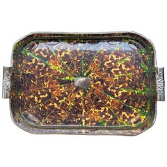 English Style Faux Tortoise Shell Silver Plated Serving / Bar Tray W/ Gallery