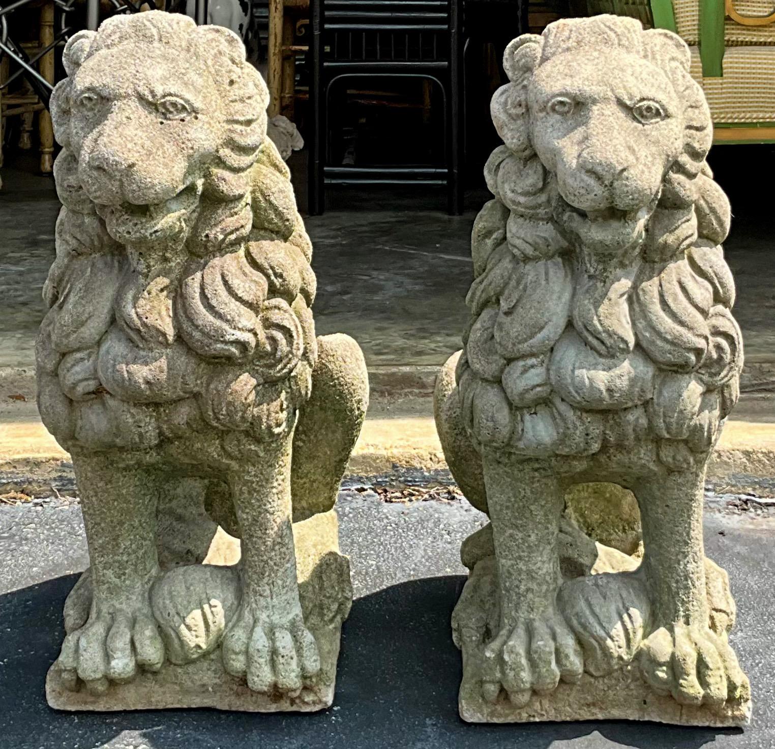 English Style Garden Seated Lion Concrete / Stone Statues - Pair  4