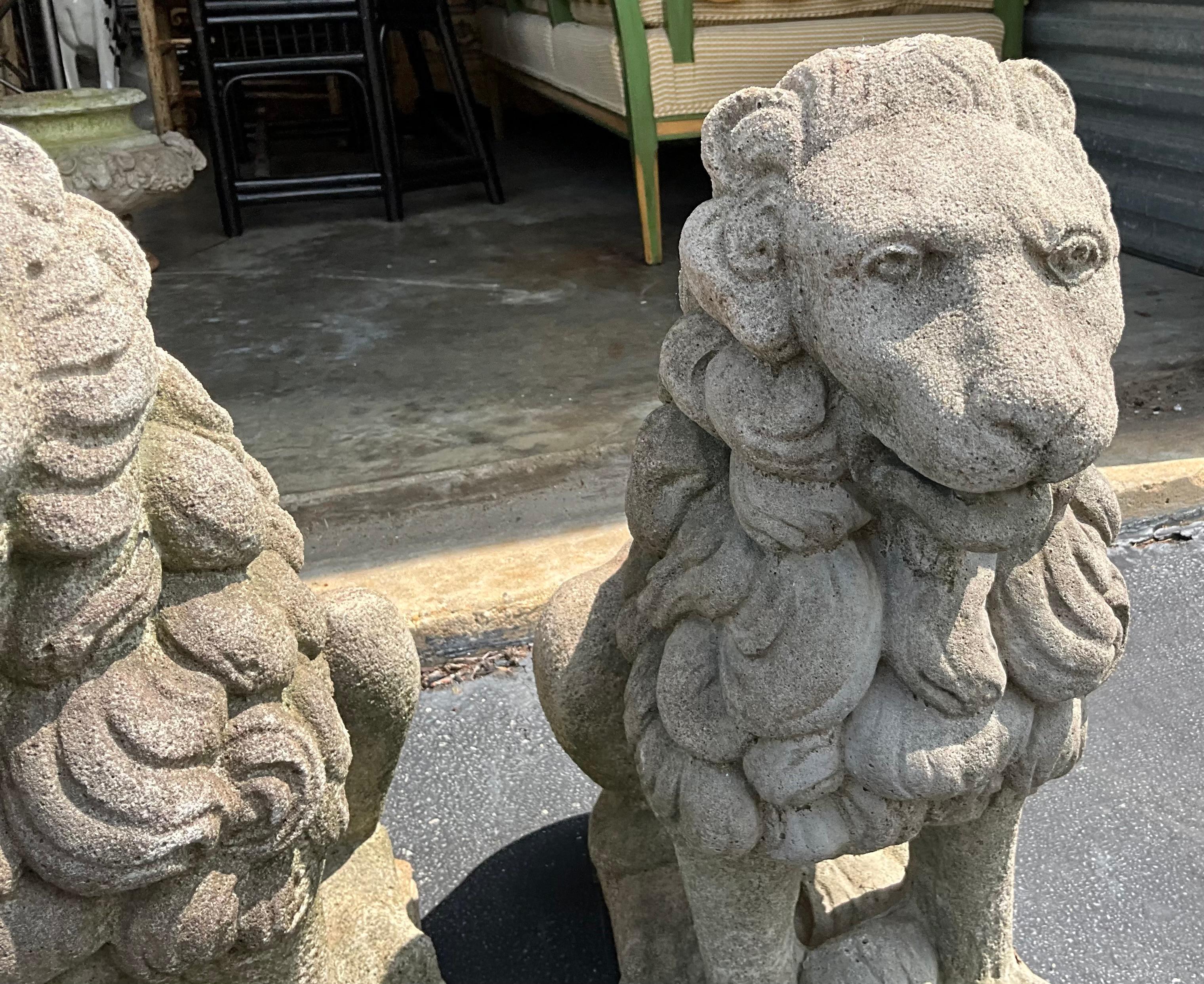 American English Style Garden Seated Lion Concrete / Stone Statues - Pair 