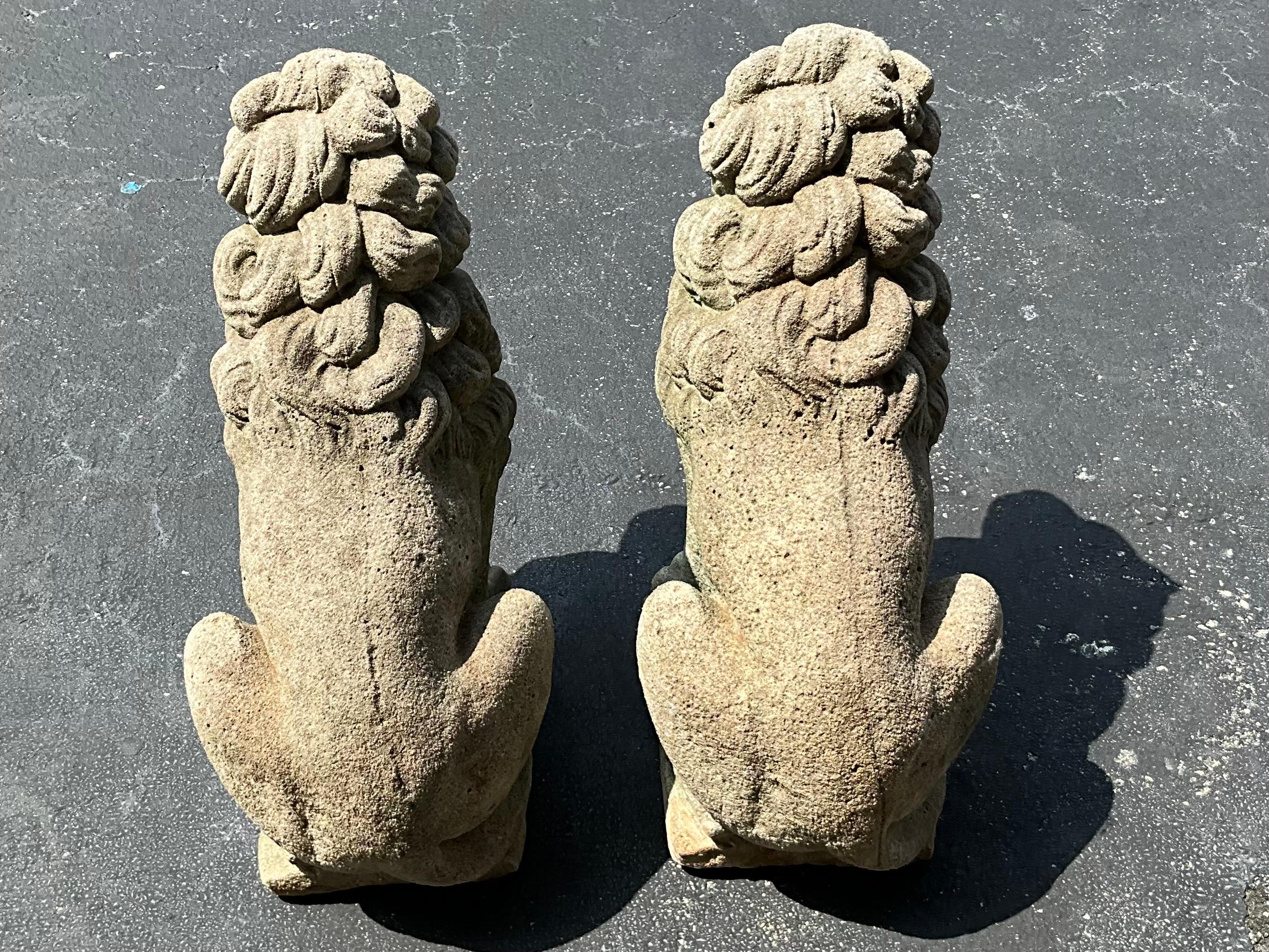 20th Century English Style Garden Seated Lion Concrete / Stone Statues - Pair 