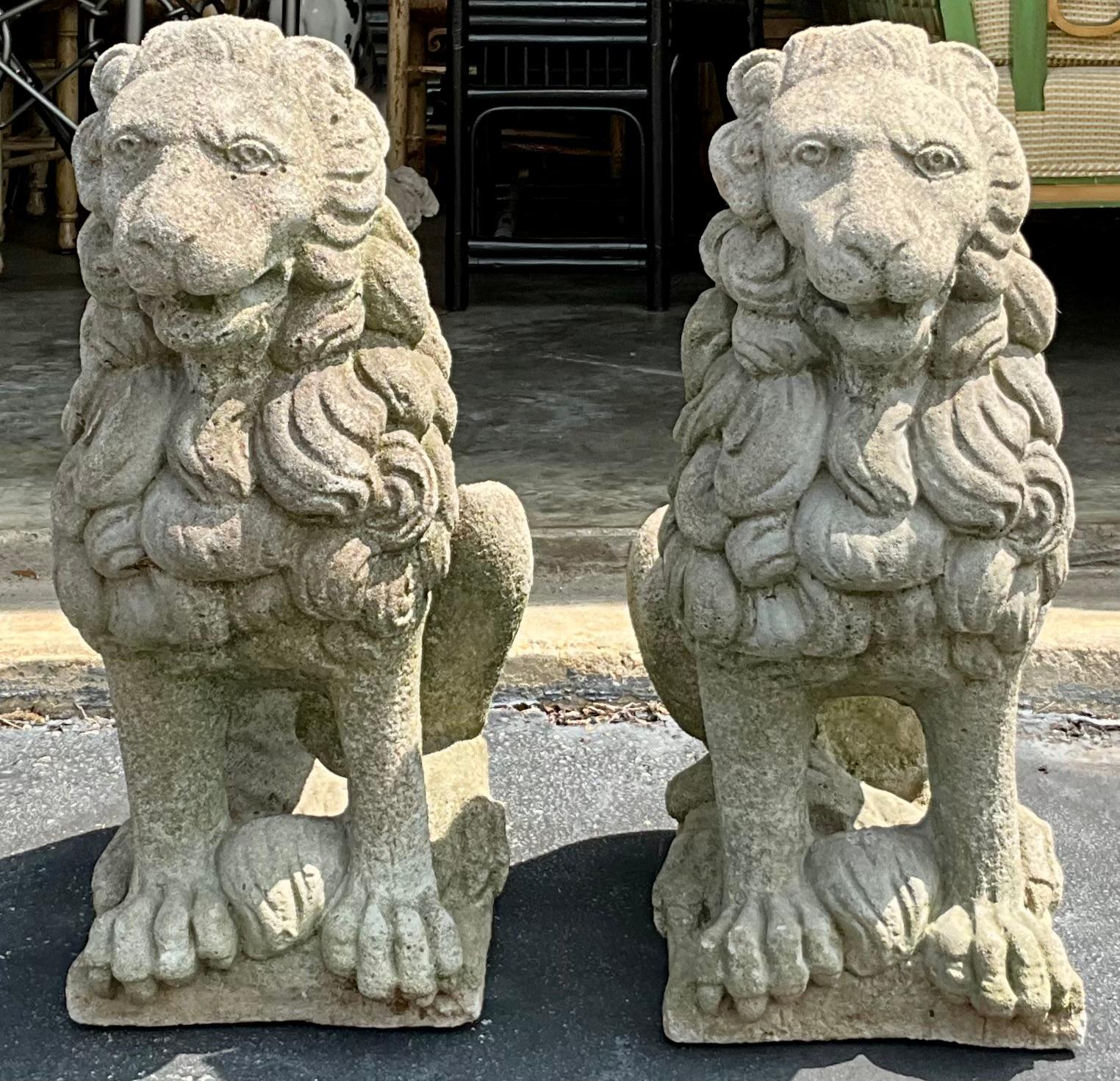 English Style Garden Seated Lion Concrete / Stone Statues - Pair  2