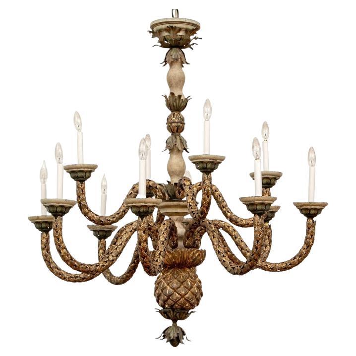 Ananas a 12 luci a più livelli in stile inglese Gilt Tole Leafy  Lampadario