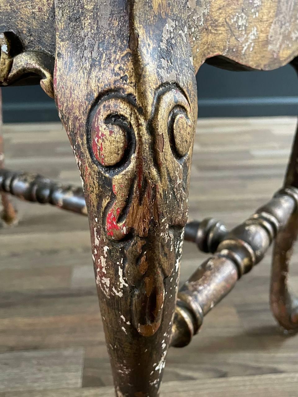 Panca in legno e pelle dorata in stile inglese con gambe a cabriole in vendita 2