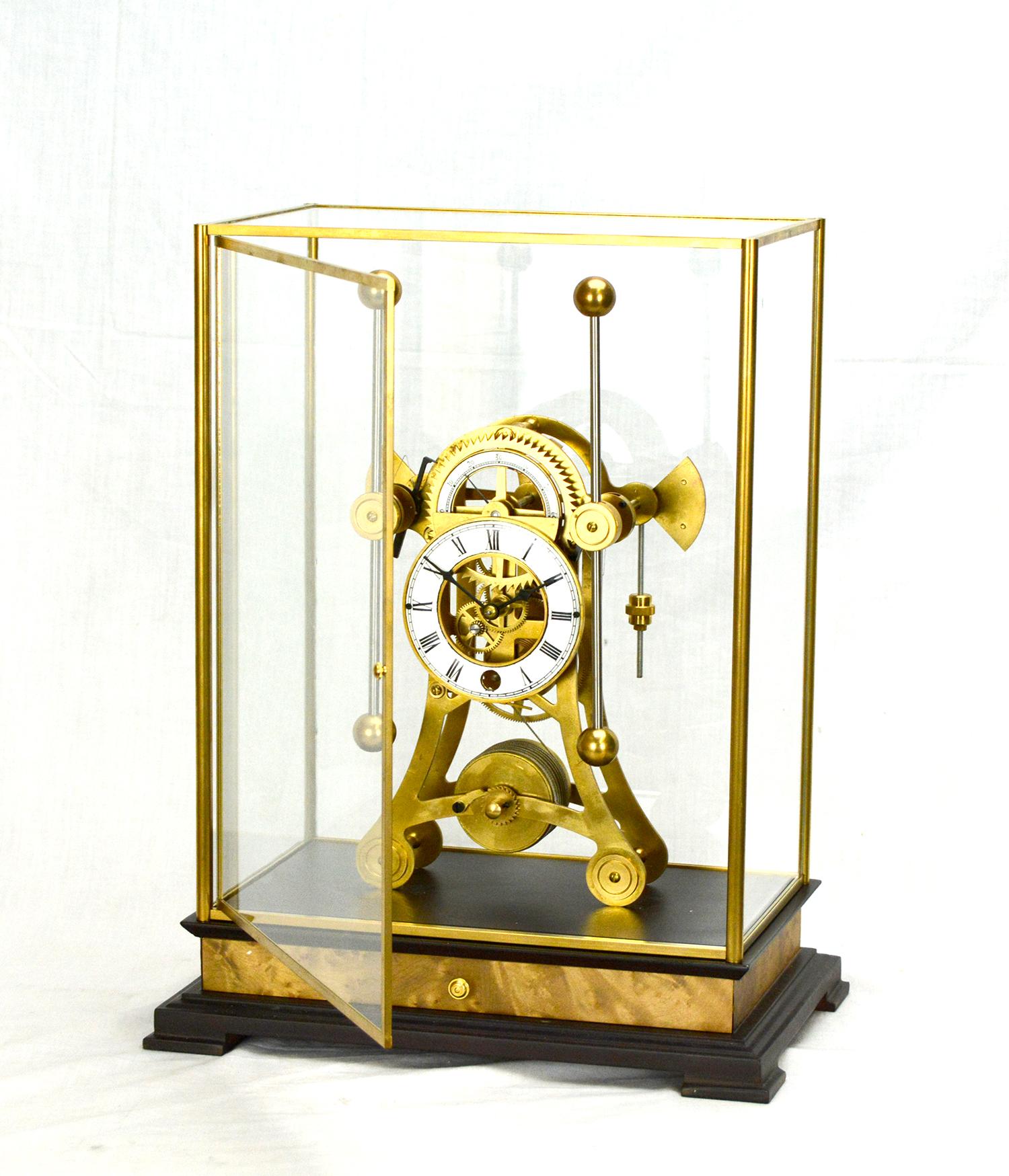 English Style Grasshopper Escapement 8 Day Fusee Double Pendulum Mantle Clock In Good Condition In Danville, CA