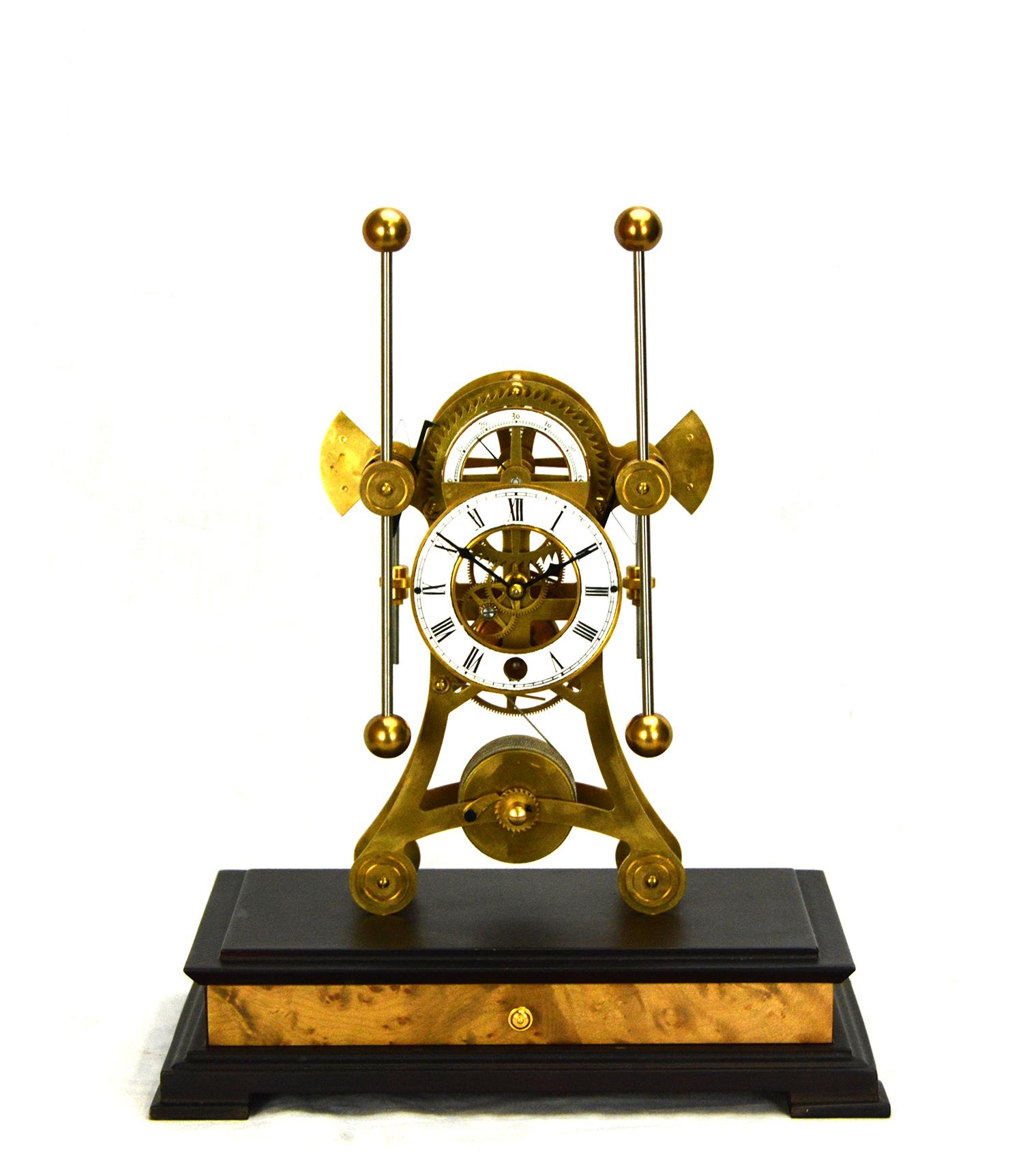 Contemporary English Style Grasshopper Escapement 8 Day Fusee Double Pendulum Mantle Clock