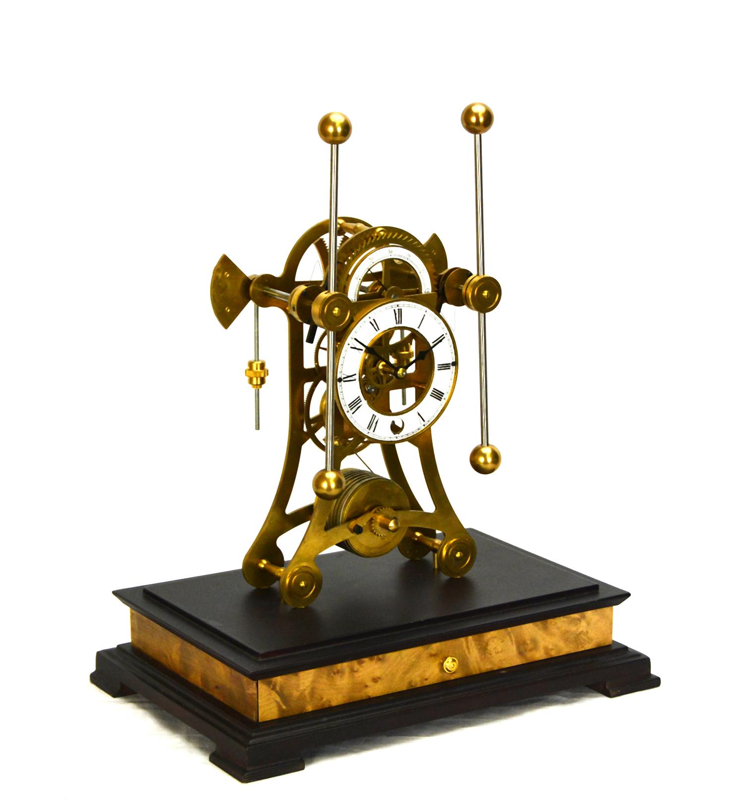 Brass English Style Grasshopper Escapement 8 Day Fusee Double Pendulum Mantle Clock