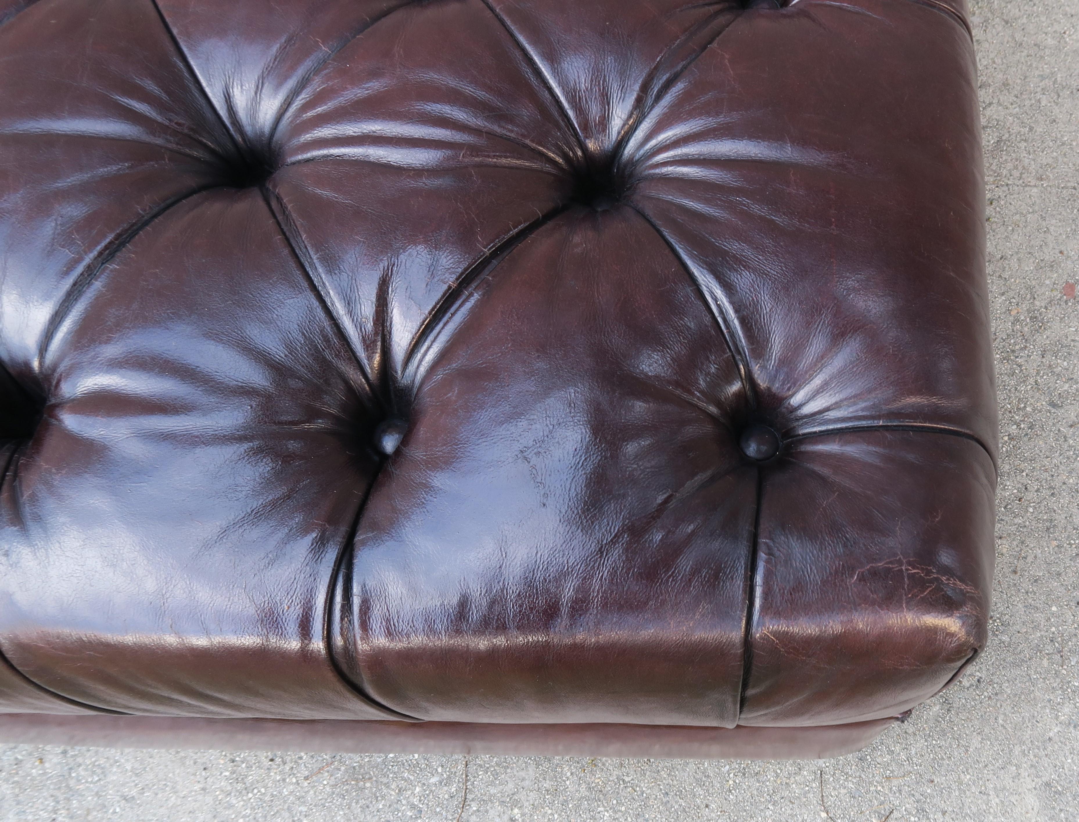 English Style Leather Tufted Ottoman with Bun Feet 1