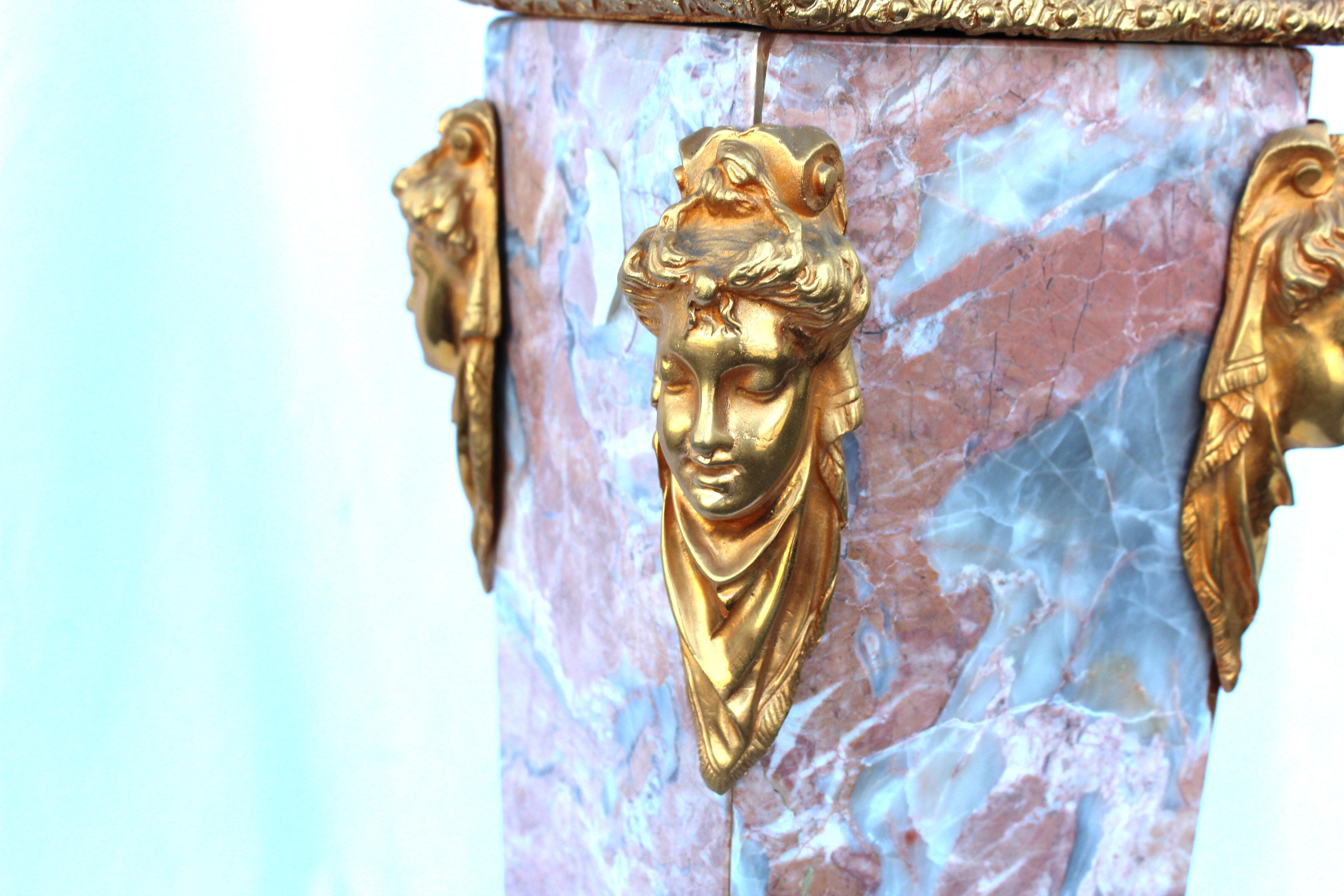 Late 20th Century English Style Marble Pedestal , Gold plate hardware For Sale