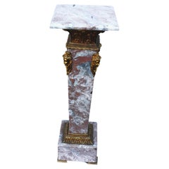 Vintage English Style Marble Pedestal , Gold plate hardware