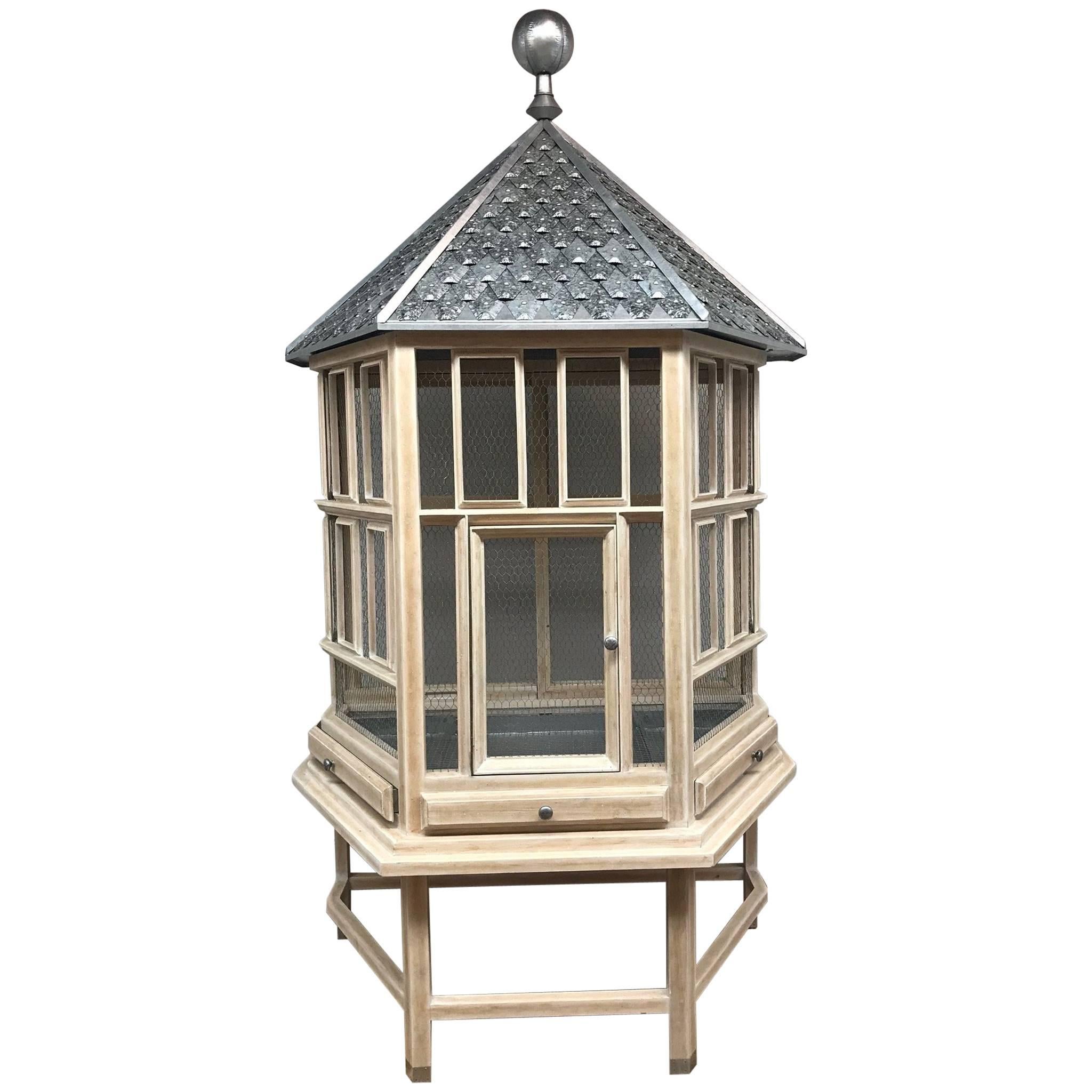 English Style Metal and Wood Bird Cage For Sale