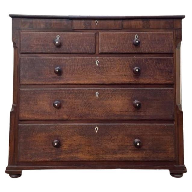 English Style Oak and Walnut Veneer Chest of Drawers, 19th Century For Sale