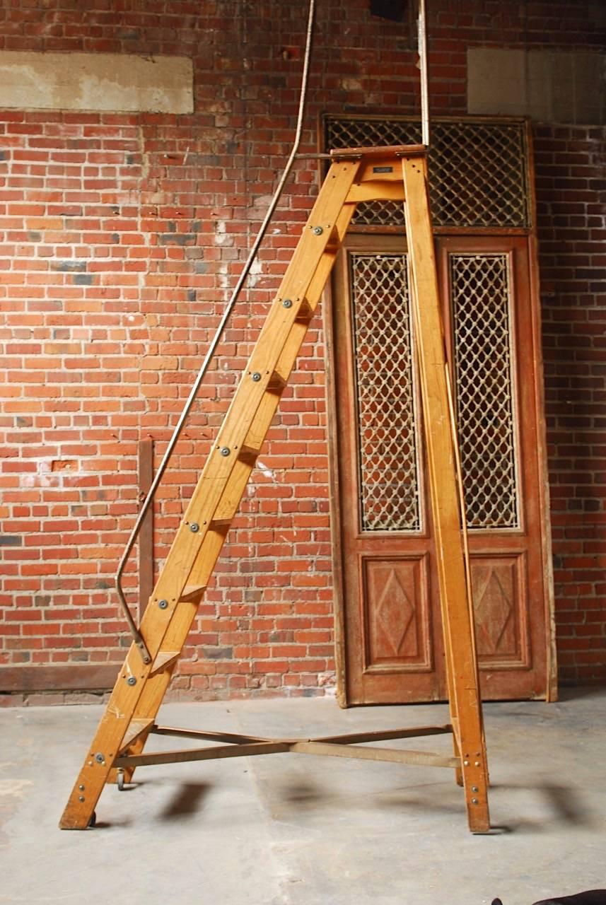 American English Style Oak Library Ladder Staircase